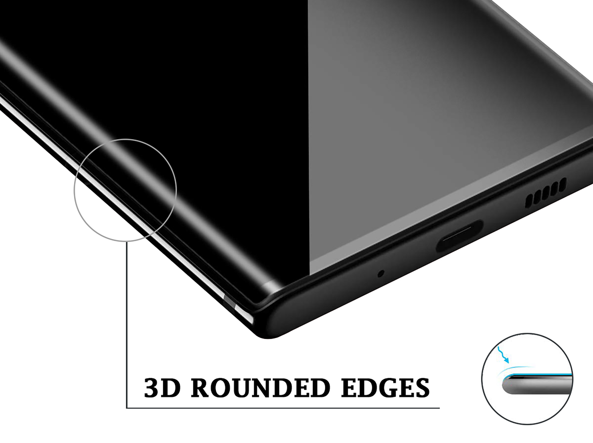 Nahaufnahme eines Telefons mit 3D-abgerundeten Kanten. Detailaufnahme des Bildschirms.
