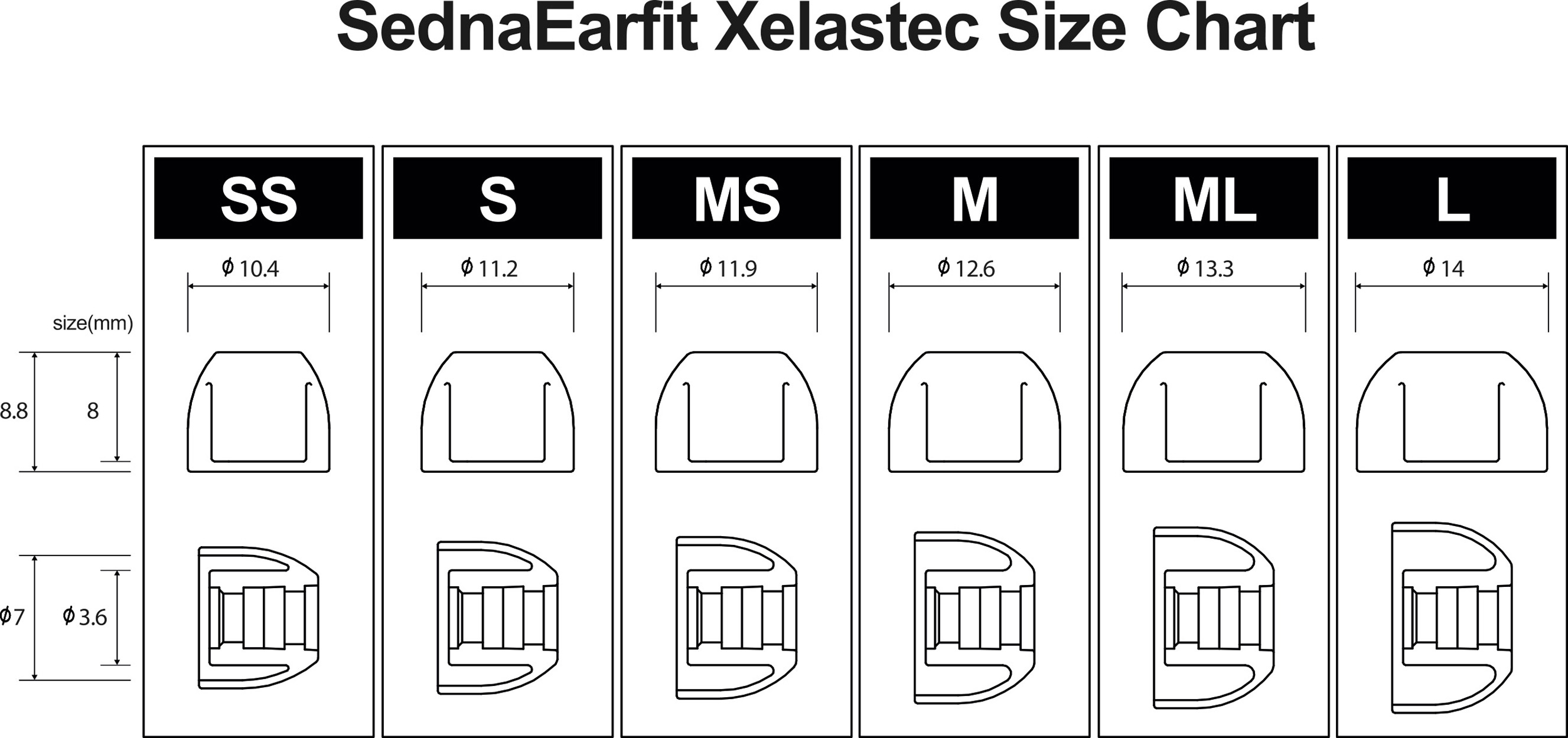 Transparent Xelastec MS/M/ML 3 für Eartips (Größe SednaEarfit Paar TWS AZLA M-SET )