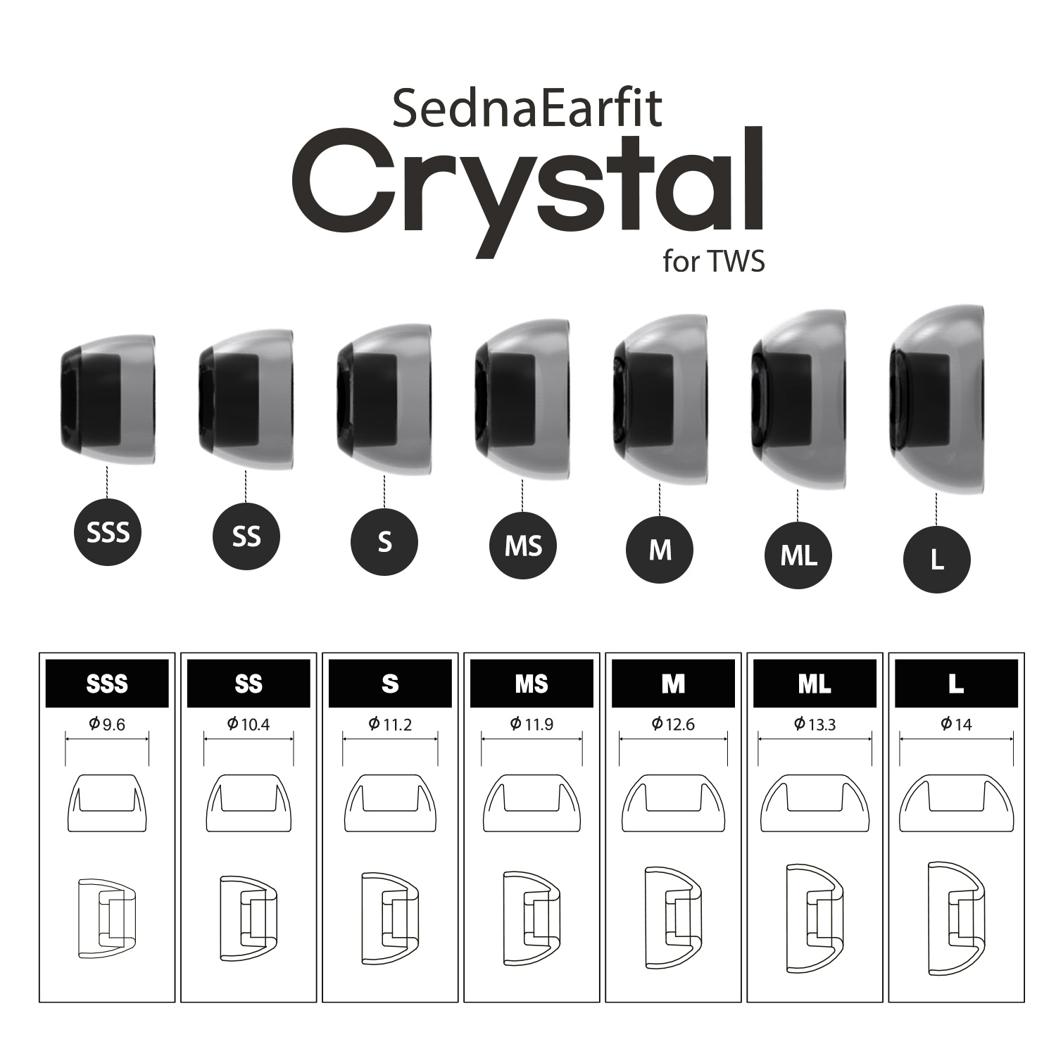 AZLA SednaEarfit Paar 2 Transparent L) Eartips Crystal TWS für (Größe