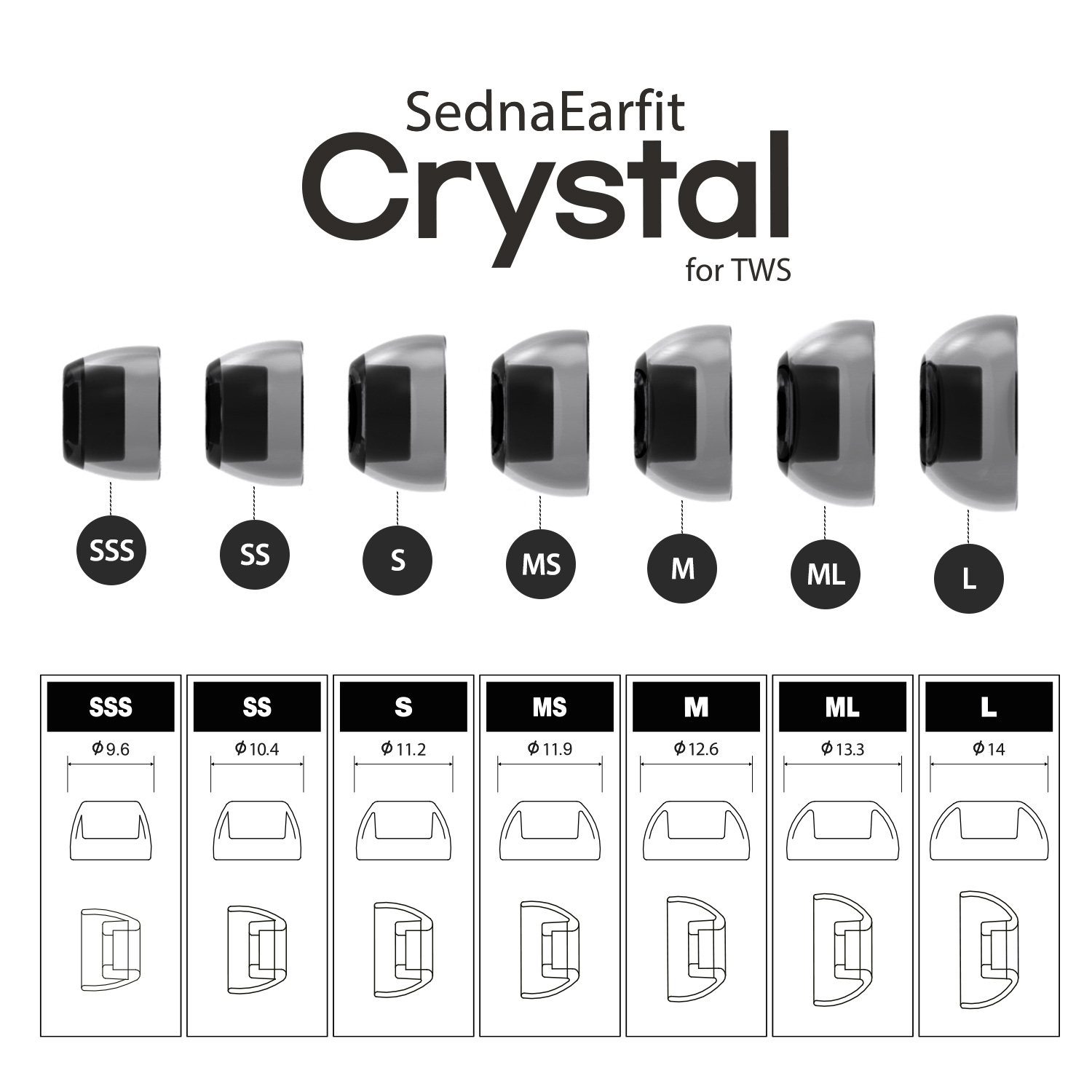 AZLA SednaEarfit Crystal für TWS SSS) Eartips (Größe 2 Paar Transparent