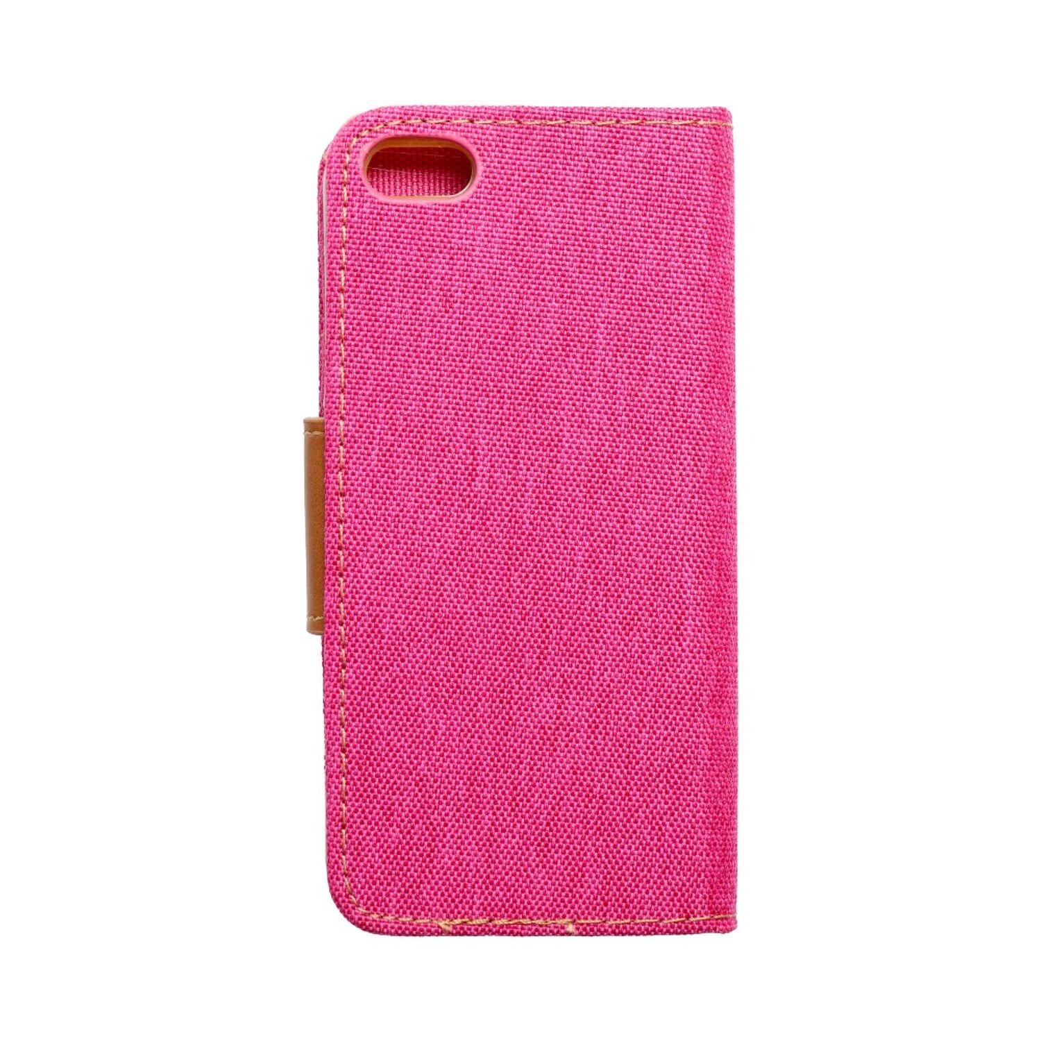 Rosa Handyhülle mit braunem Lasche. Es hat ein schlichtes Design.