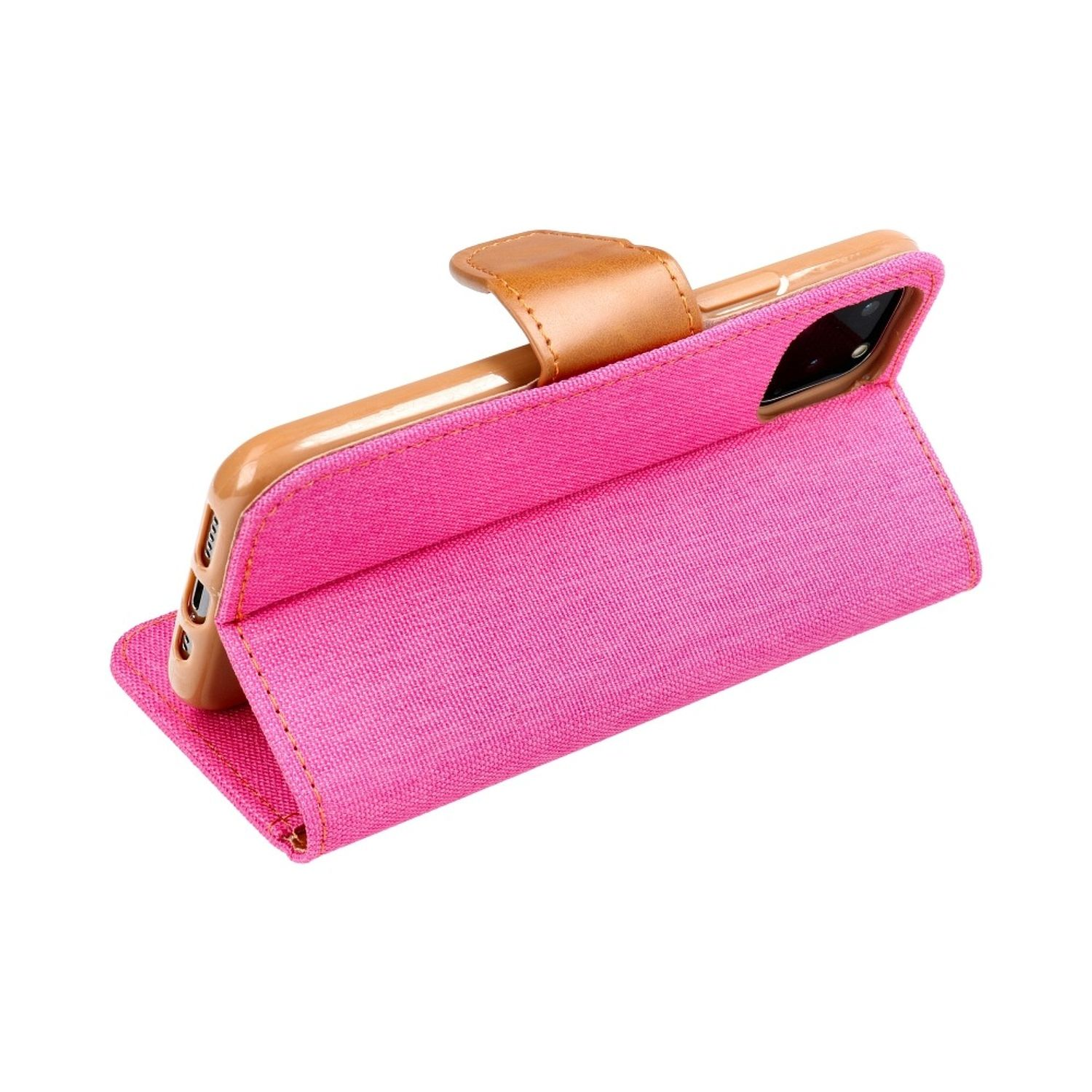 Rosa Handyhülle mit Ständer, Telefon darin.