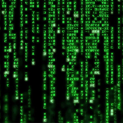 Pioggia di codice verde su sfondo nero, che ricorda Matrix.