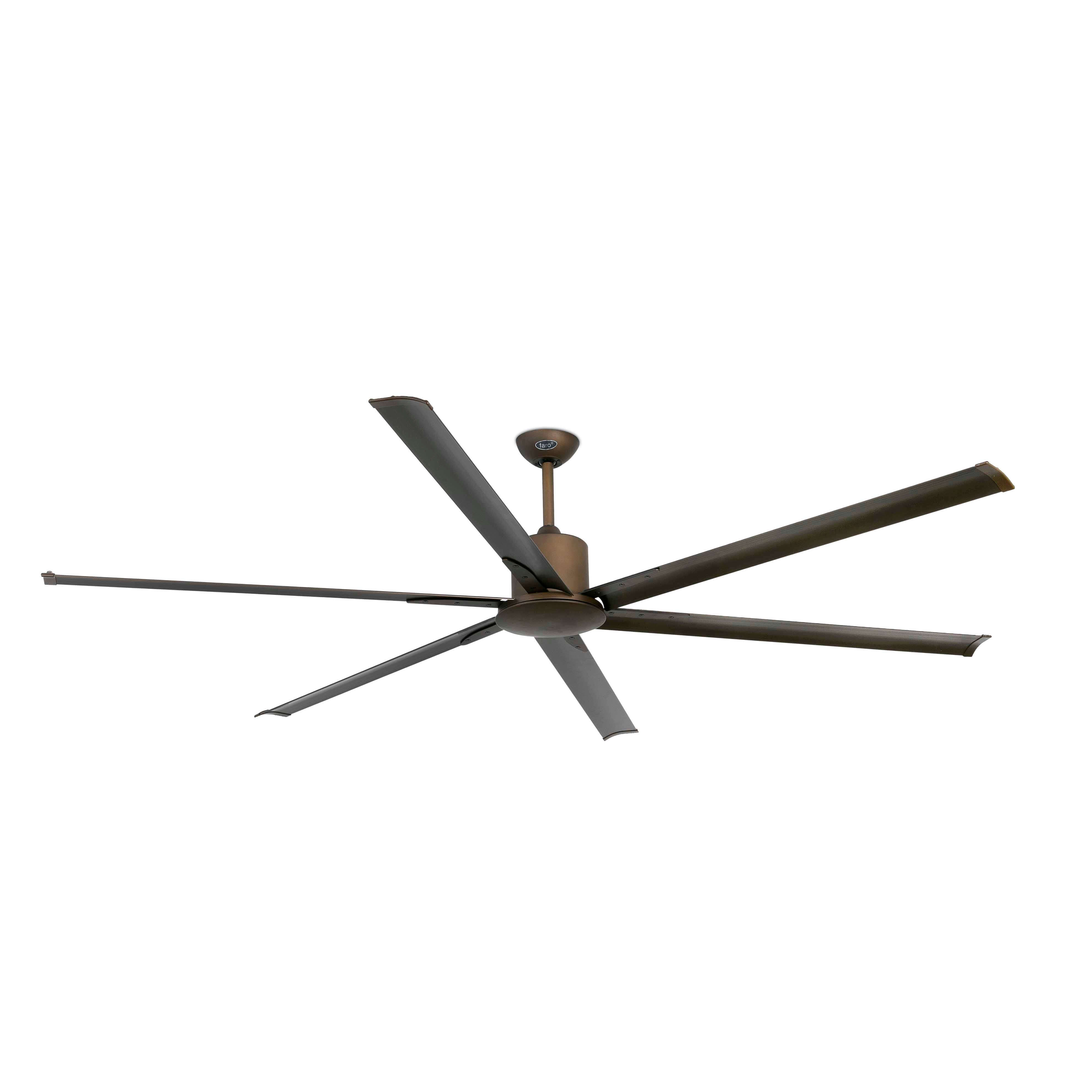 Grande ventilatore da soffitto in bronzo con 6 pale. Sfondo bianco.