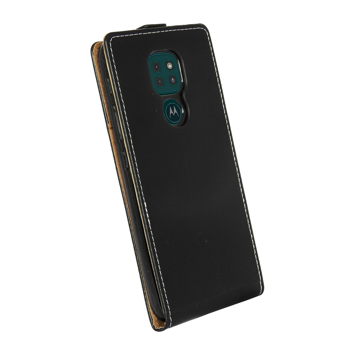 Schwarze Handyhülle mit strukturierter Rückseite und Motorola-Logo.