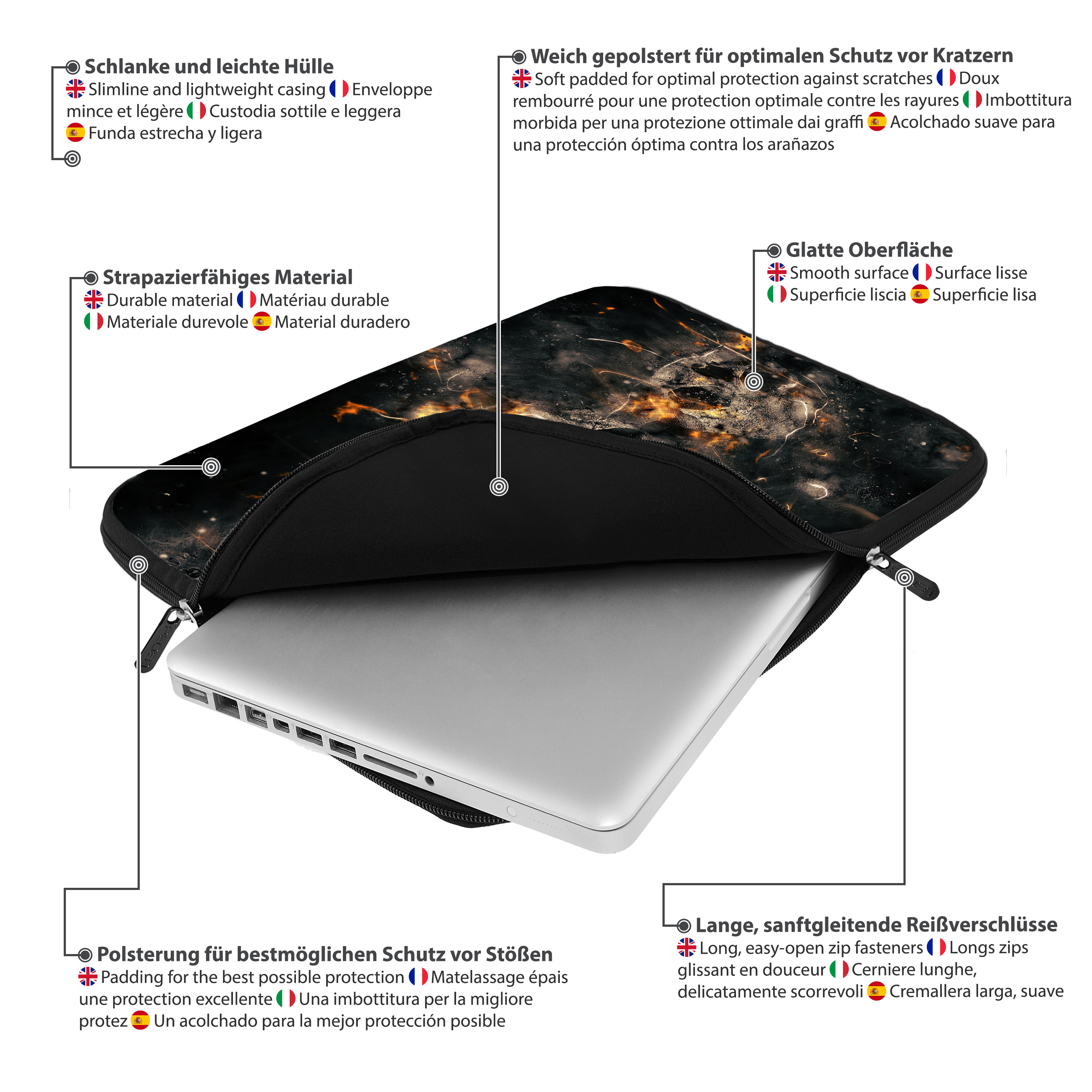 PEDEA Laptop Hülle 15,6 (39,6cm) für Zoll Skulls Sleeve Notebook Neopren, \