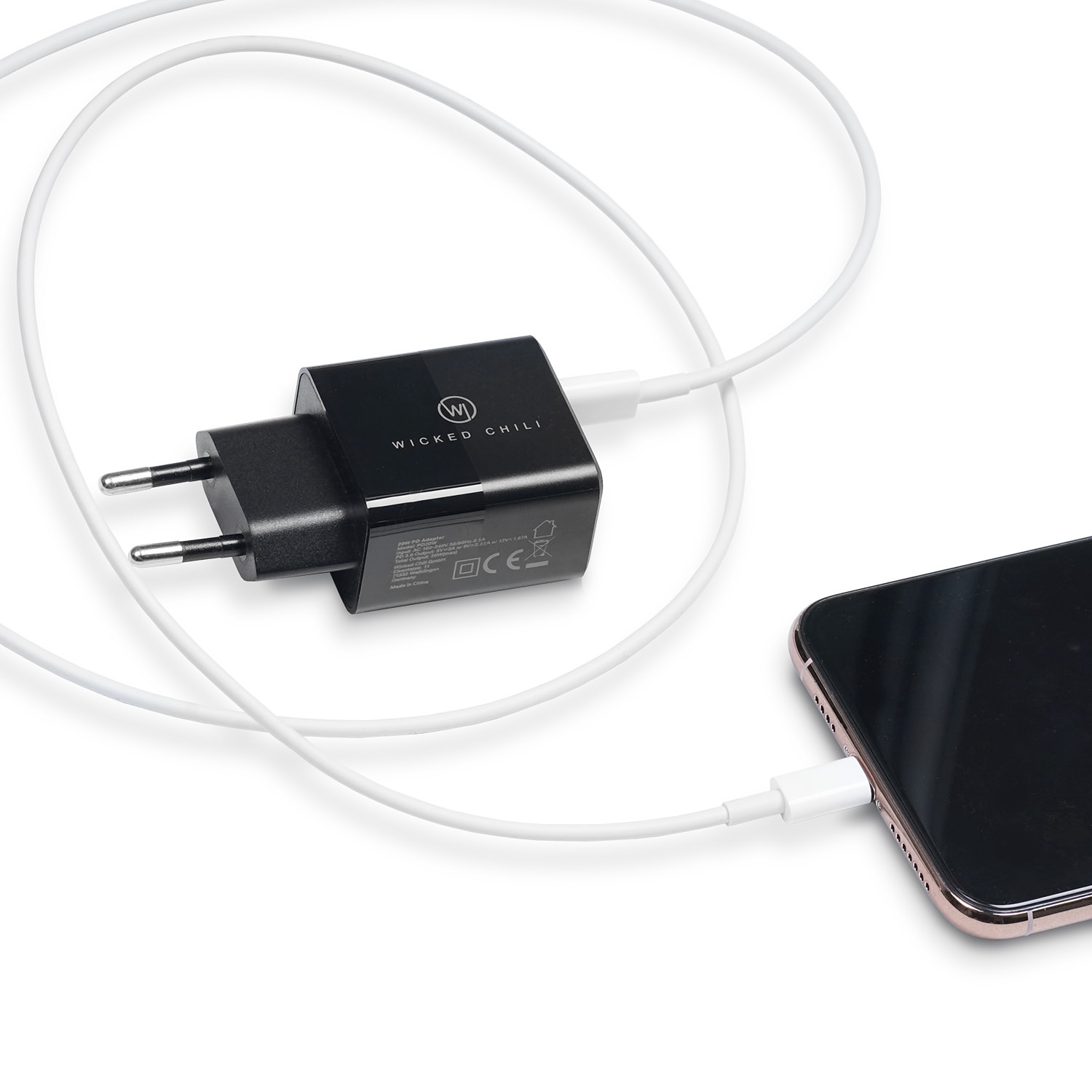 WICKED CHILI 2er Set USB-C iPhone Schnellladegerät PD 14, USB Adapter 13, für Handy 20W 11, Netzteil 3.0 MagSafe C 12, Universal