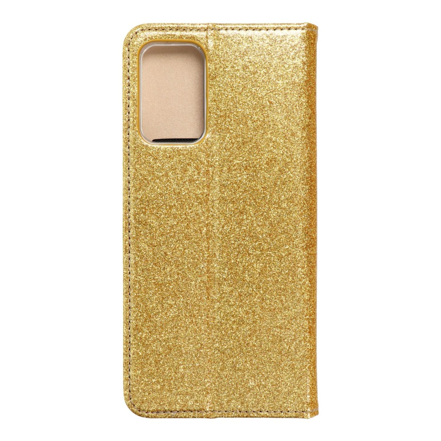 Goldglitzer-Handyhülle, offen mit einem Kamera Loch.