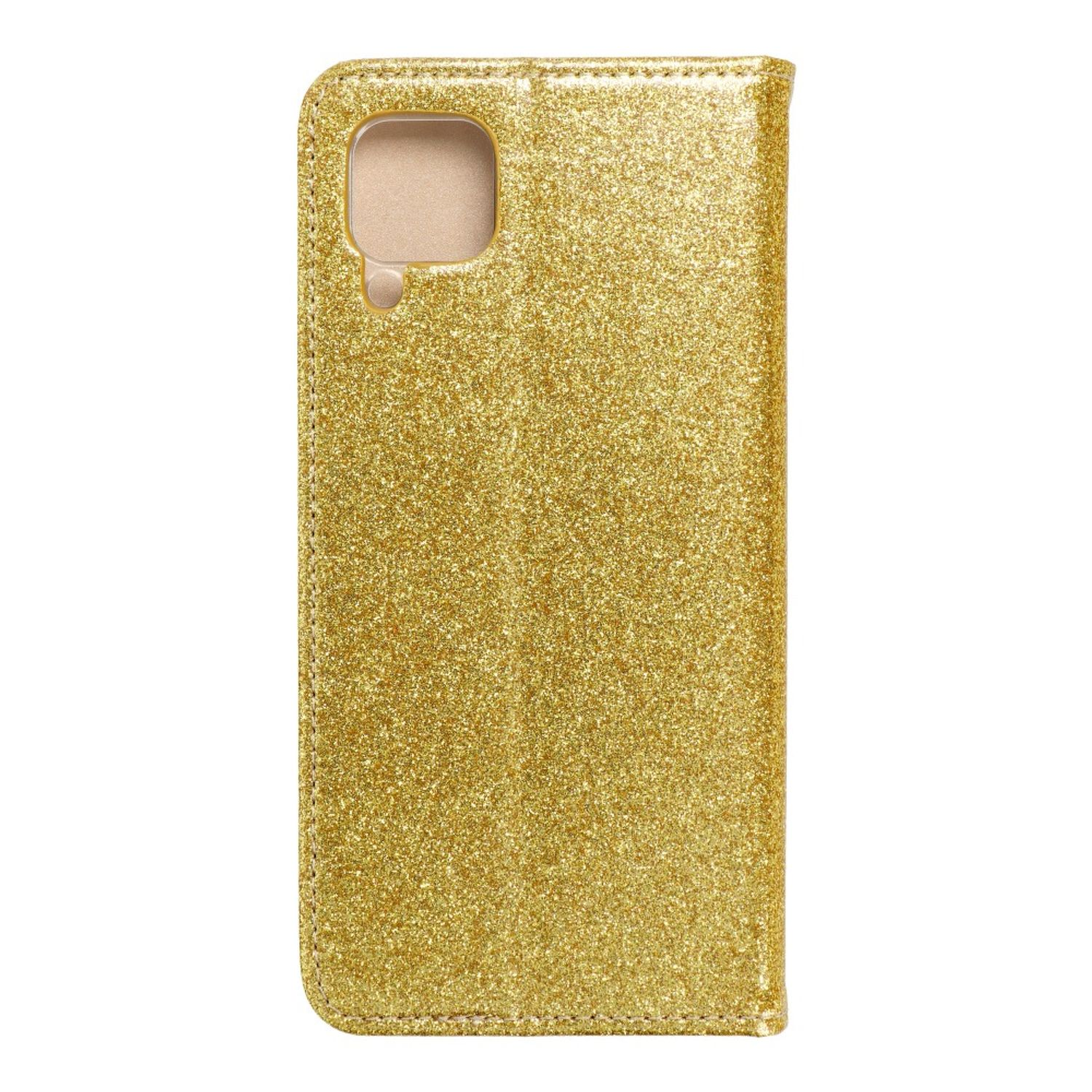Goldglitzer-Handyhülle. Hat Öffnungen für Kamera und Blitz.