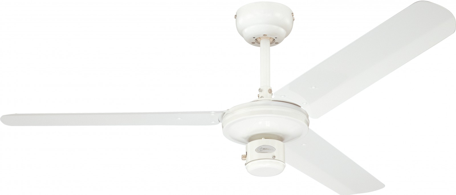 Ventilatore da soffitto bianco con tre pale.
