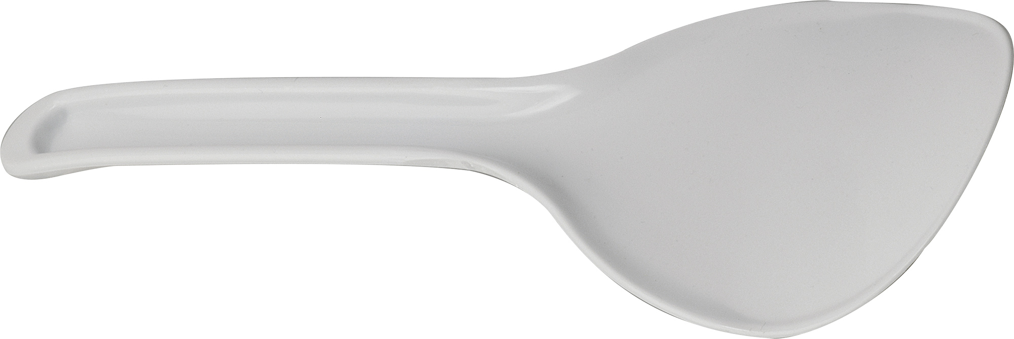 Biała łopatka do ryżu, zakrzywiony design, na białym tle.