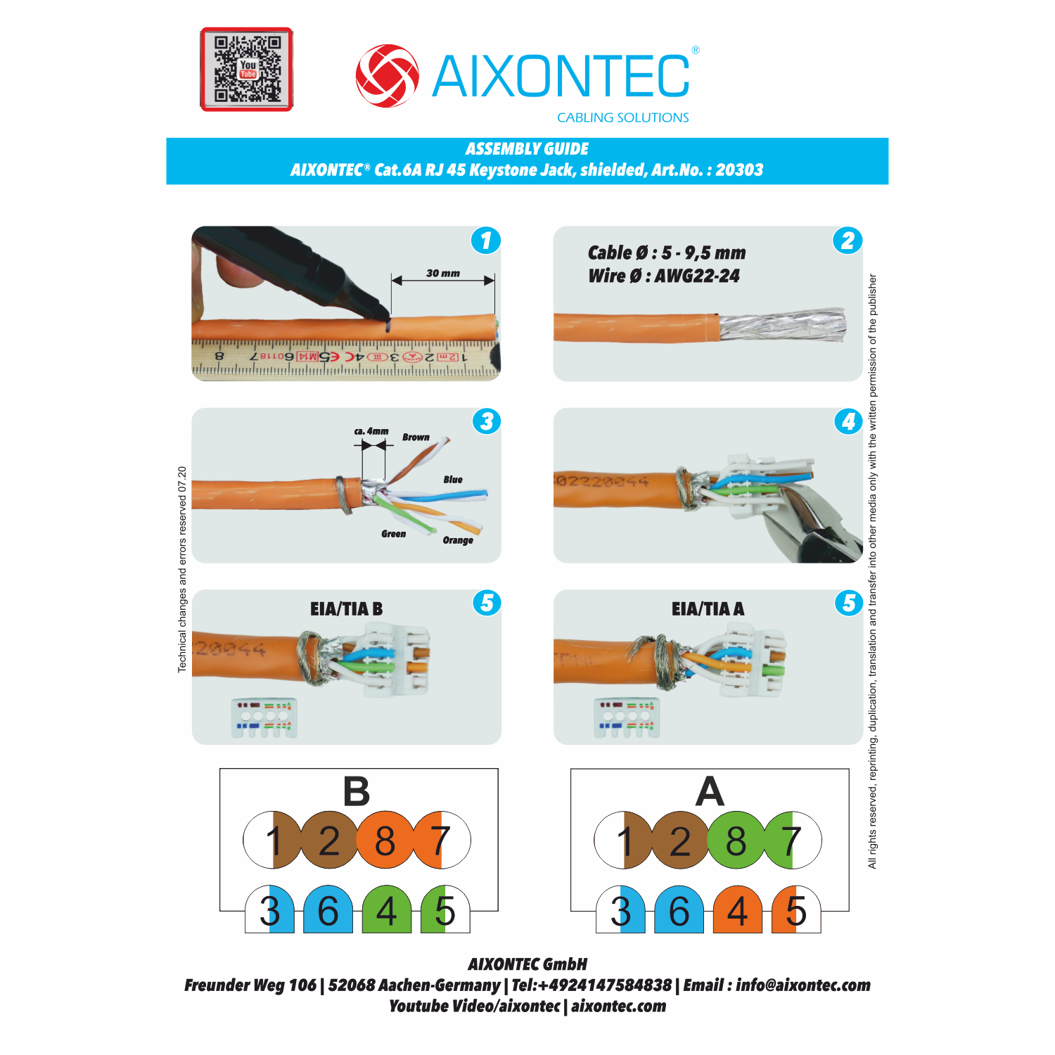 AIXONTEC geschirmt 7 Verlegekabel, Netzwerk x RJ45 Keystonemodul, Cat Silber 10 Buchse für