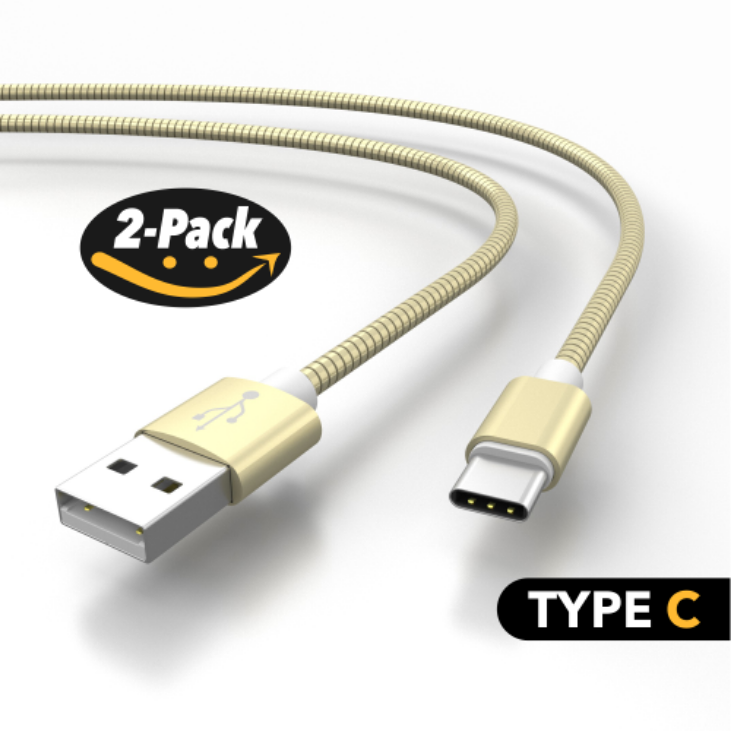 AIXONTEC 2x 1,0m Edelstahl USB Gold USB C A, Kabel USB zu