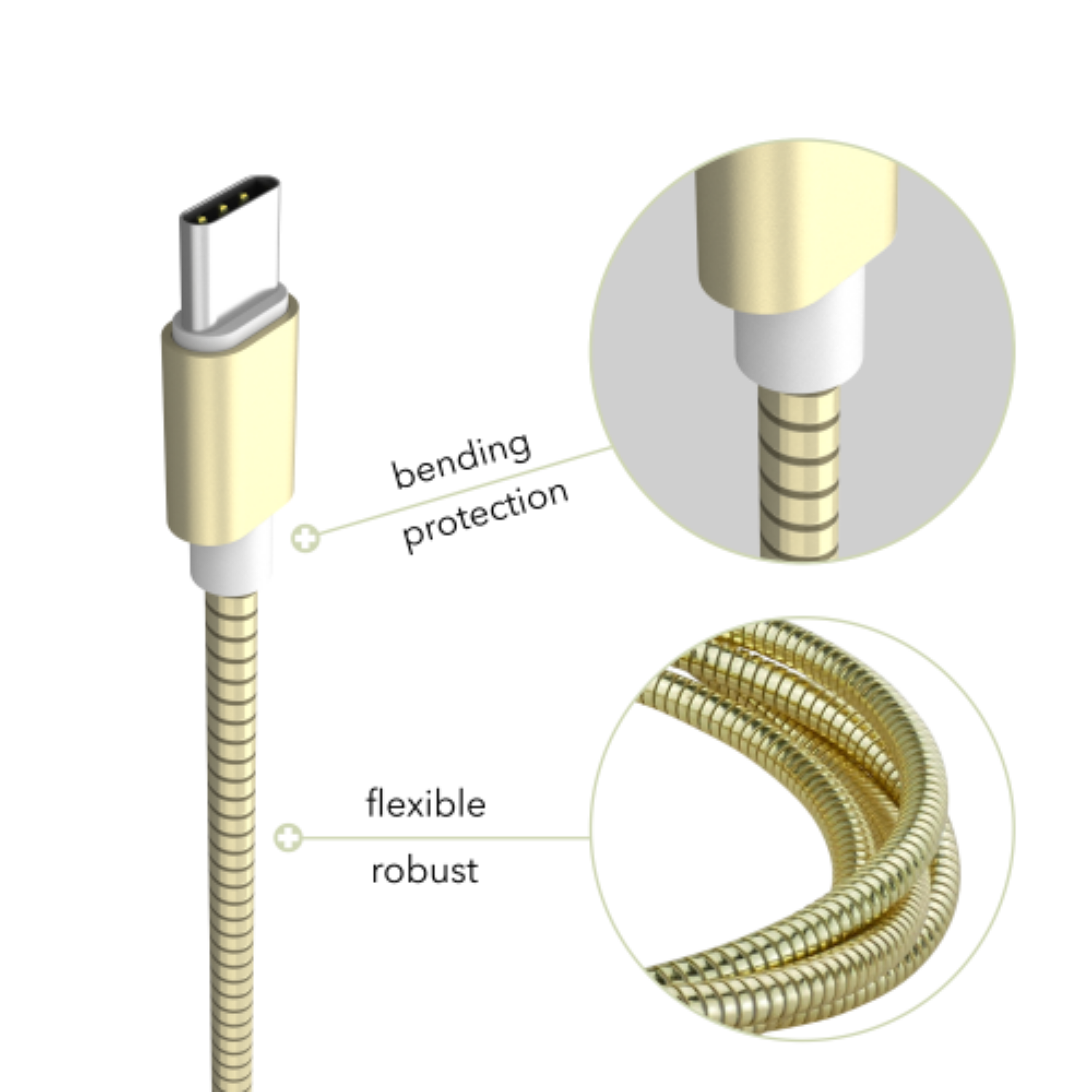 Edelstahl USB 1,0m A, C USB 2x Kabel zu AIXONTEC USB Gold