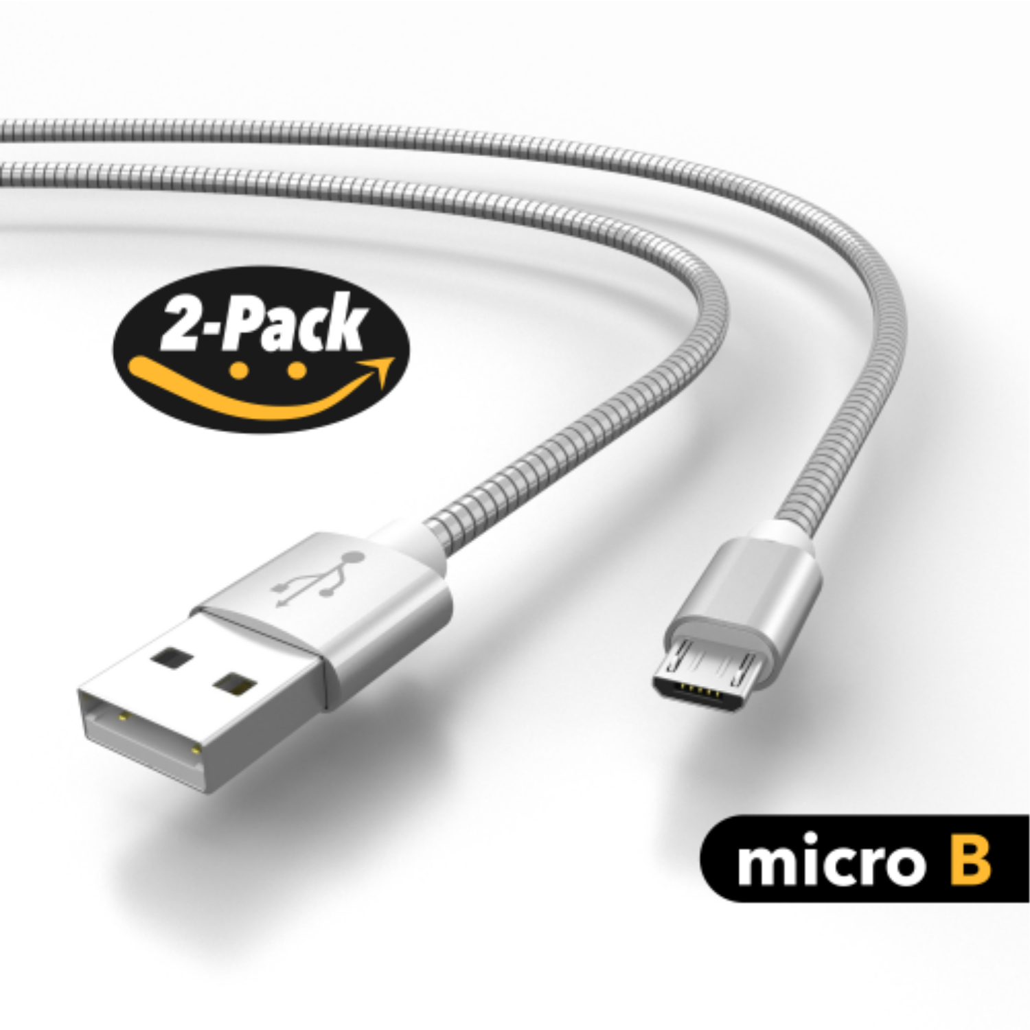 Edelstahl B AIXONTEC USB micro USB A, Kabel 1,0m Silber 2x zu USB