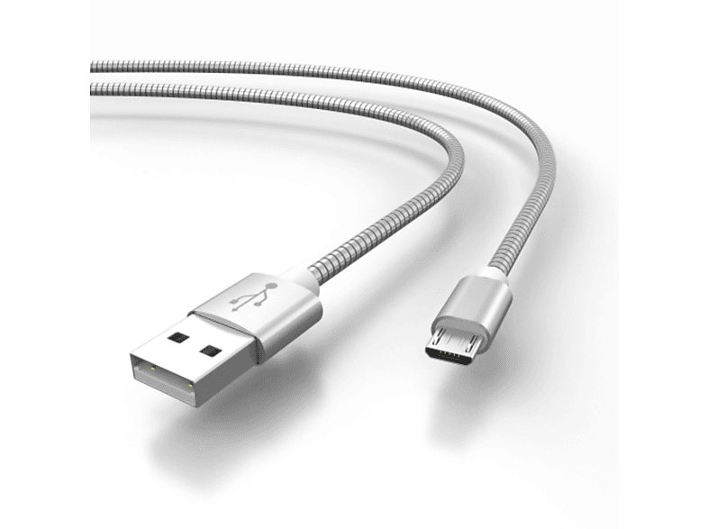 AIXONTEC 2x 1,0m Edelstahl USB Kabel USB micro B zu USB A, Silber