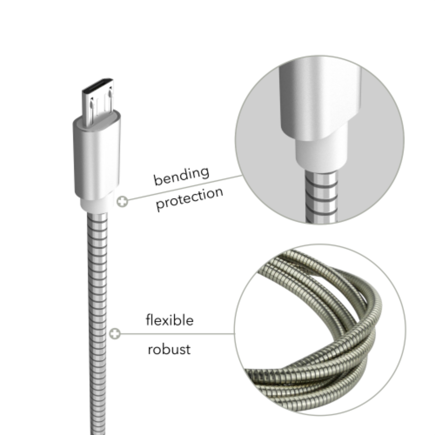 Edelstahl B micro USB 2x AIXONTEC A, USB USB zu Silber 1,0m Kabel