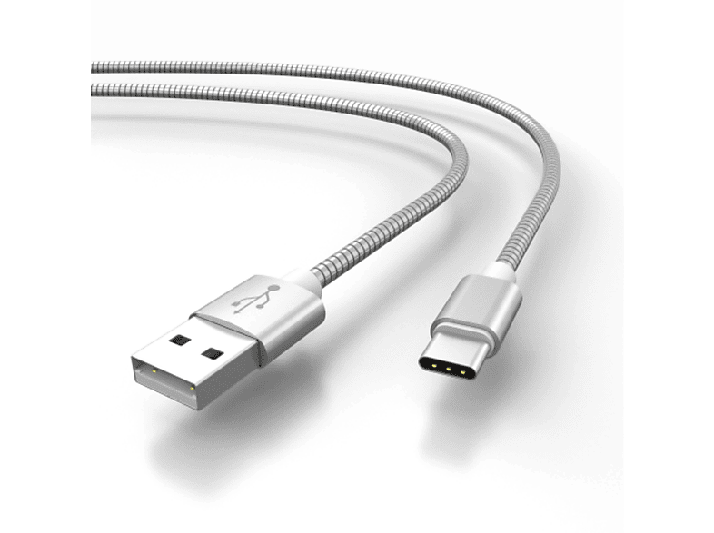 AIXONTEC 2x 1,0m Edelstahl USB Kabel USB C zu USB A, Silber
