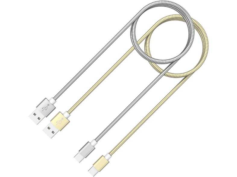 AIXONTEC 2x 1,0m Edelstahl USB Kabel USB C zu USB A, Silber , Gold
