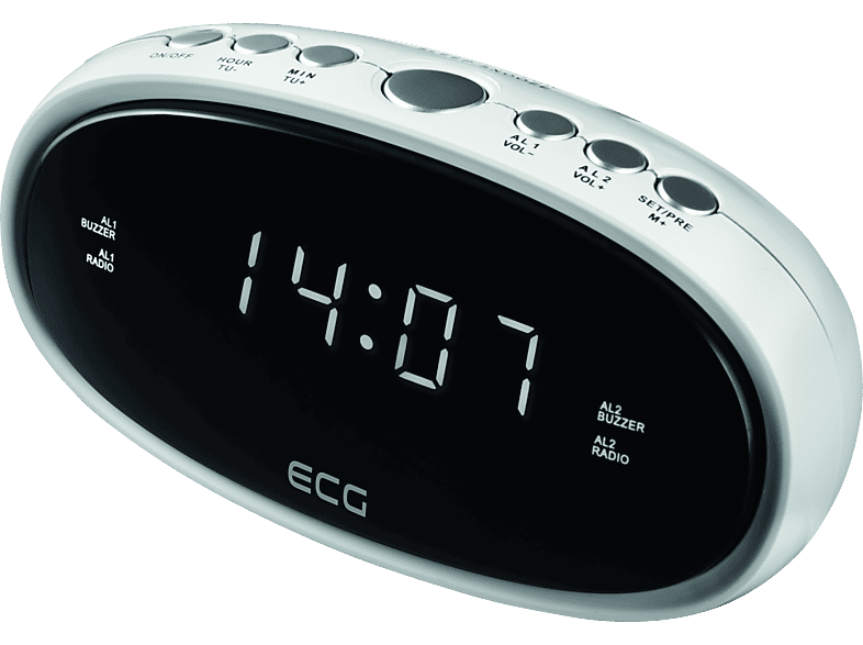 ECG RB 010 Weiss | Radiowecker | 2 Weckzeiten | PLL FM Radio | Digitale Uhr | Radiowecker Weiß