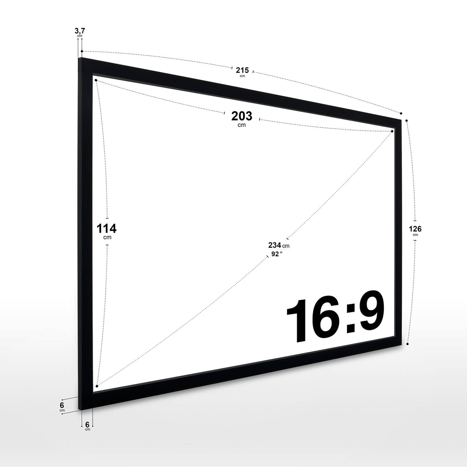 203 cm MIRALE Rahmen-Leinwand x Professional 114 Akustik-Rahmen 16:9 (92\