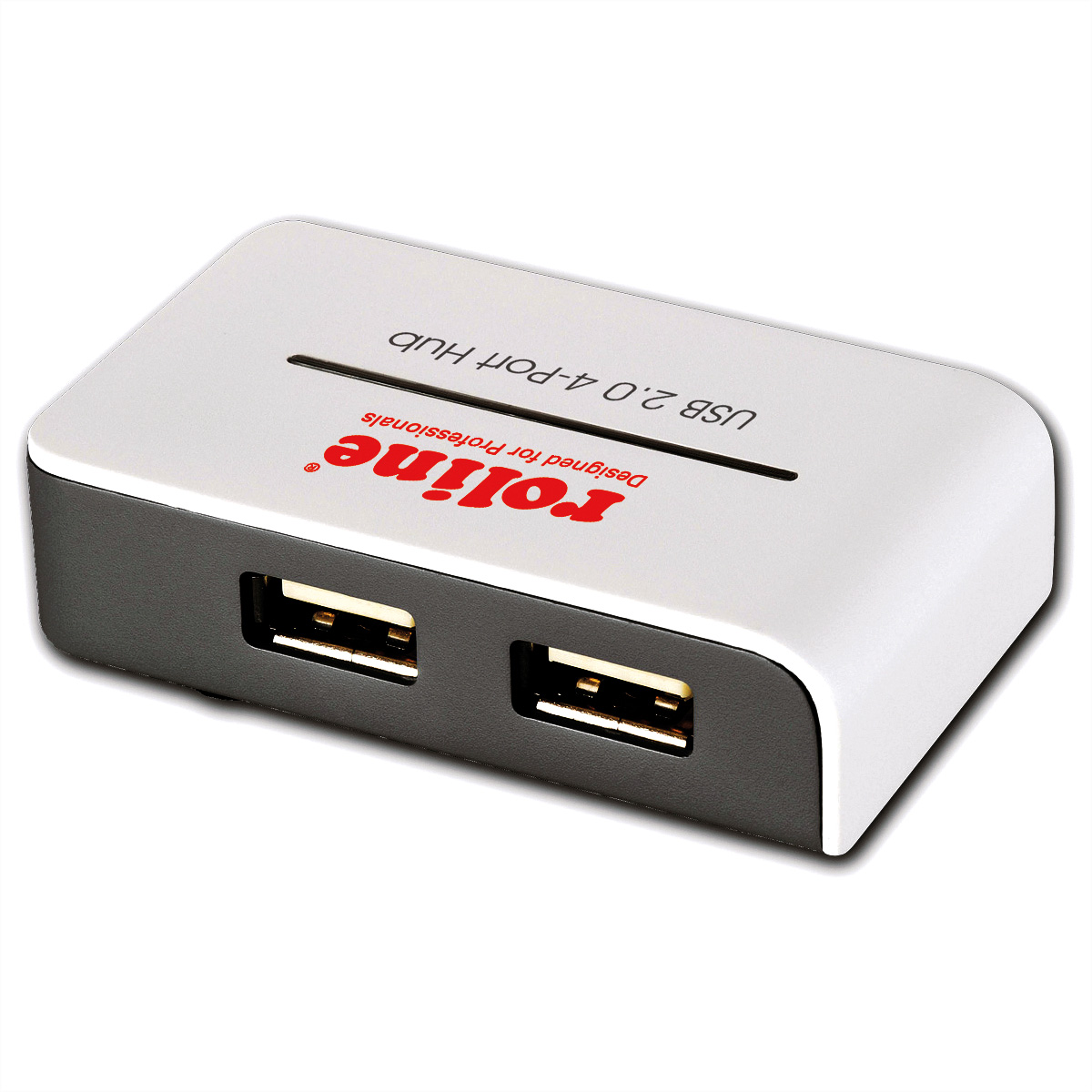 Weiß-grauer USB 2.0 4-Port-Hub mit dem Wort "roline" in roter und schwarzer Schrift.