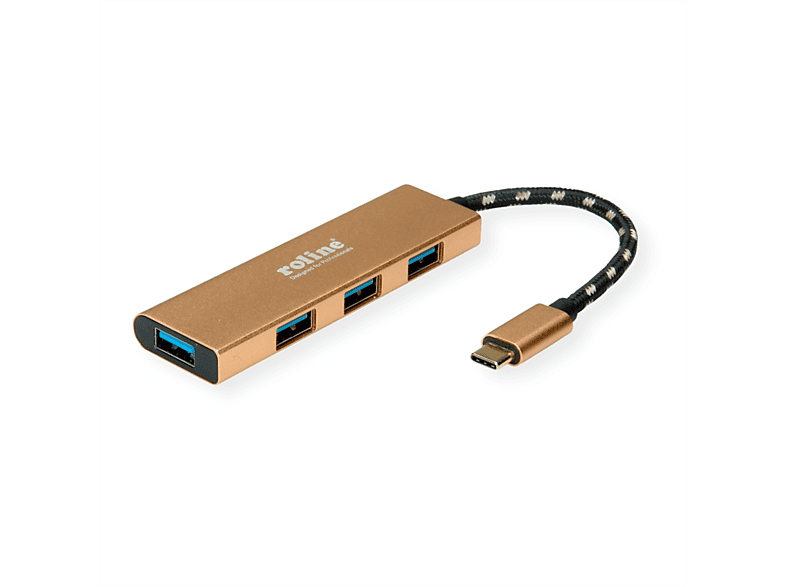 ROLINE Typ 3.2 1 Gen Hub, GOLD Hub, USB C Anschlusskabel, USB goldfarben 4fach,