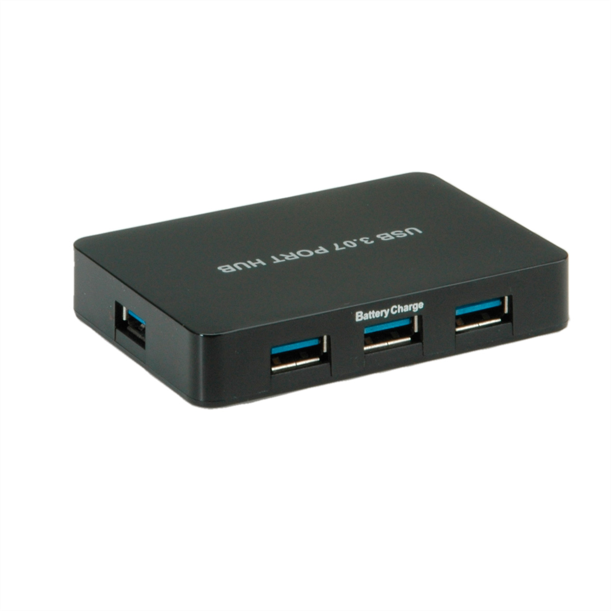 Schwarzer USB 3.0-Port-Hub mit vier USB-Anschlüssen.