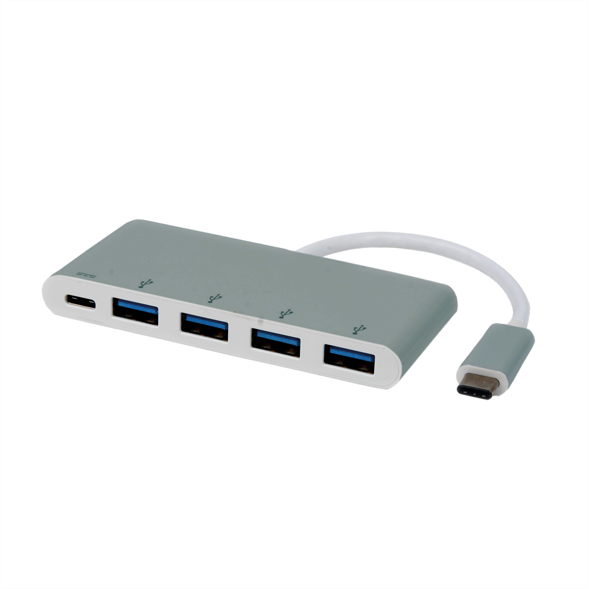 mit Hub, USB 1 silberfarben 1 USB Hub, Gen Typ 3.2 4fach, Anschlusskabel, ROLINE PD-Port, C