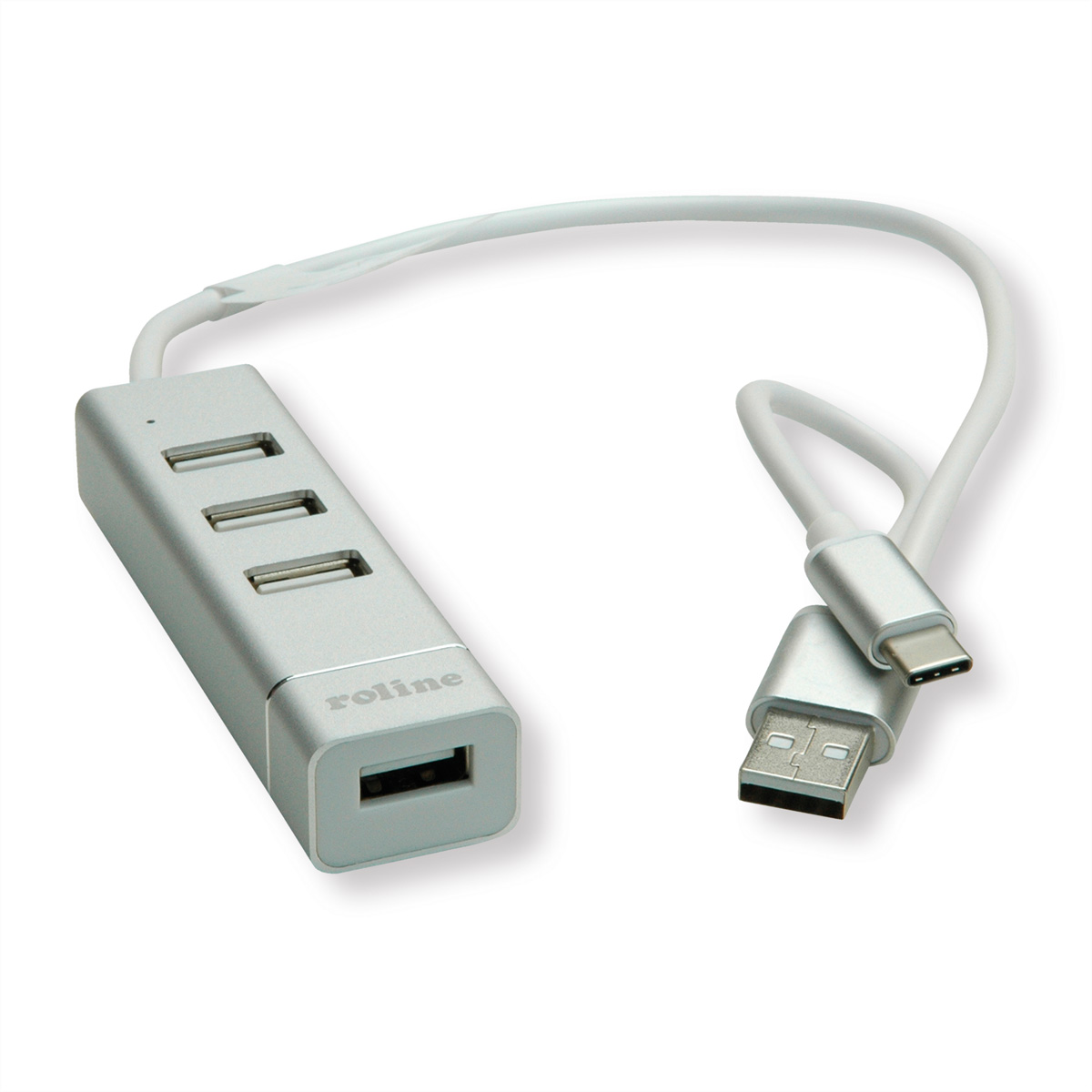 Anschlusskabel, ROLINE Hub, silberfarben USB Typ 2.0 Hub, Notebook USB Ports, A+C 4