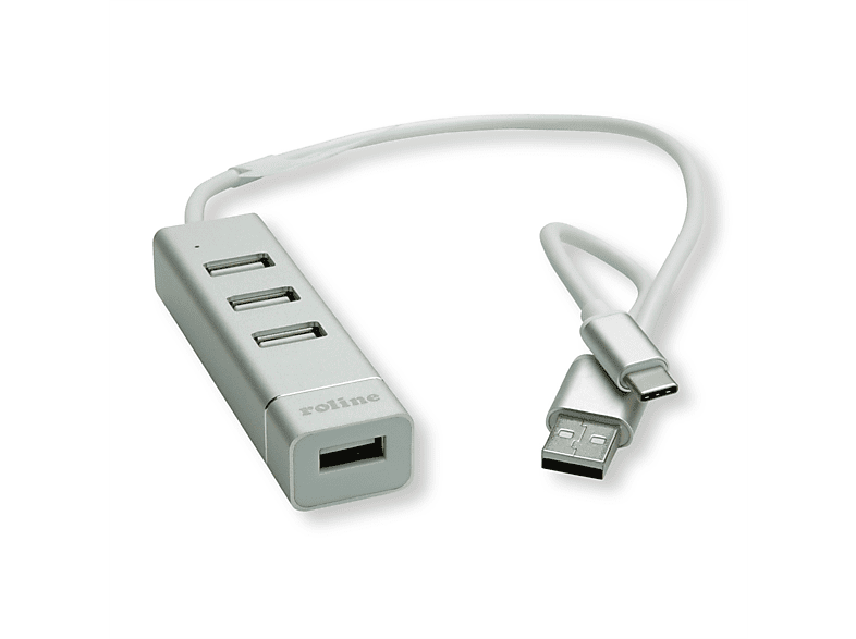 Anschlusskabel, ROLINE Hub, silberfarben USB Typ 2.0 Hub, Notebook USB Ports, A+C 4