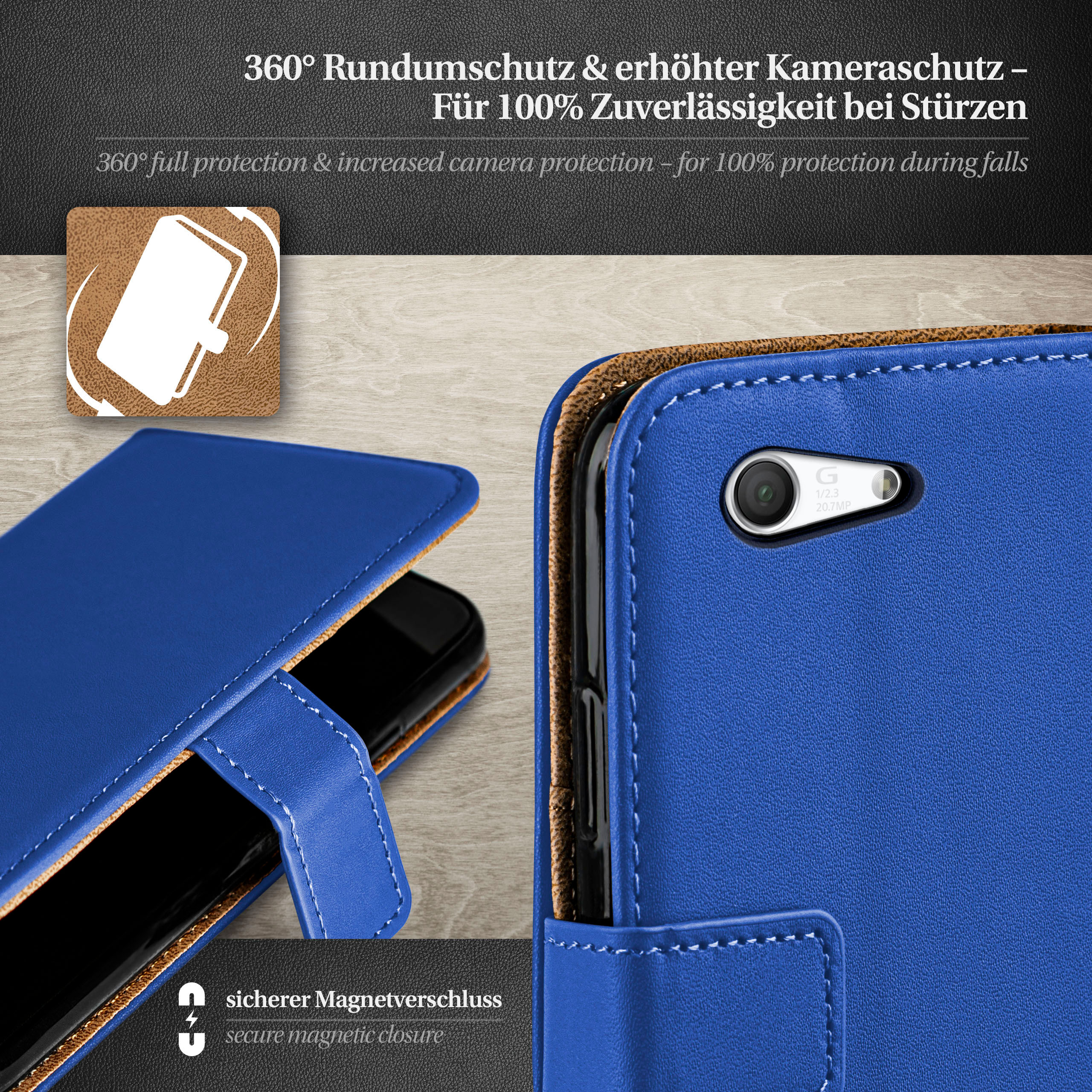 Z3 MOEX Xperia Compact, Case, Sony, Bookcover, Royal-Blue Book