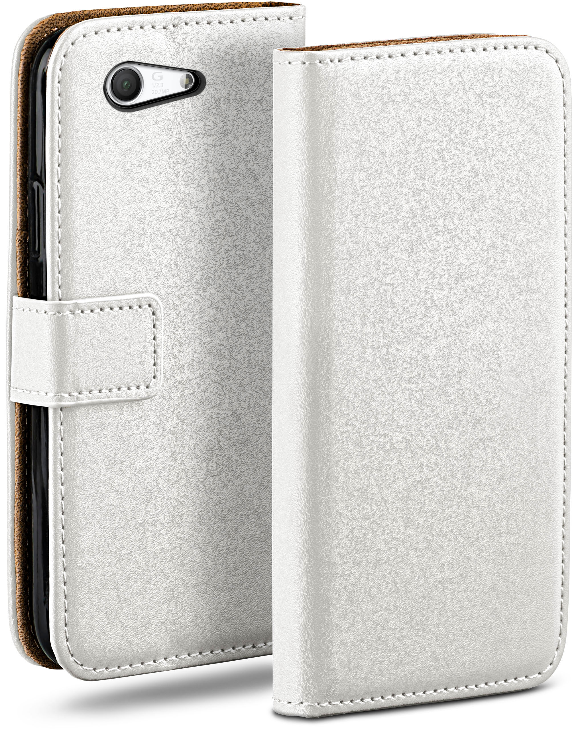 Book Pearl-White Compact, Bookcover, Z3 Case, Xperia MOEX Sony,