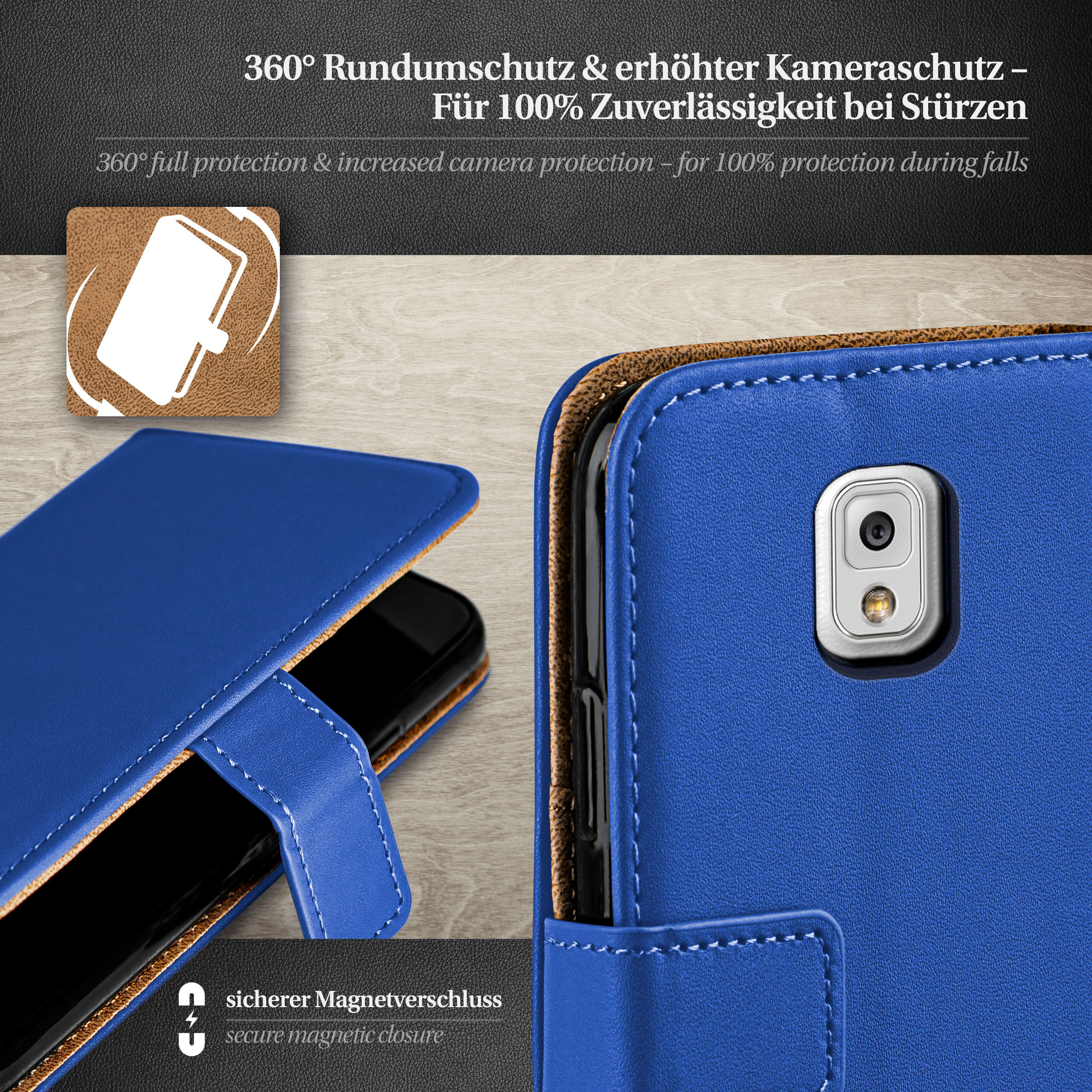 Note Case, Royal-Blue Galaxy 3, Bookcover, Book Samsung, MOEX