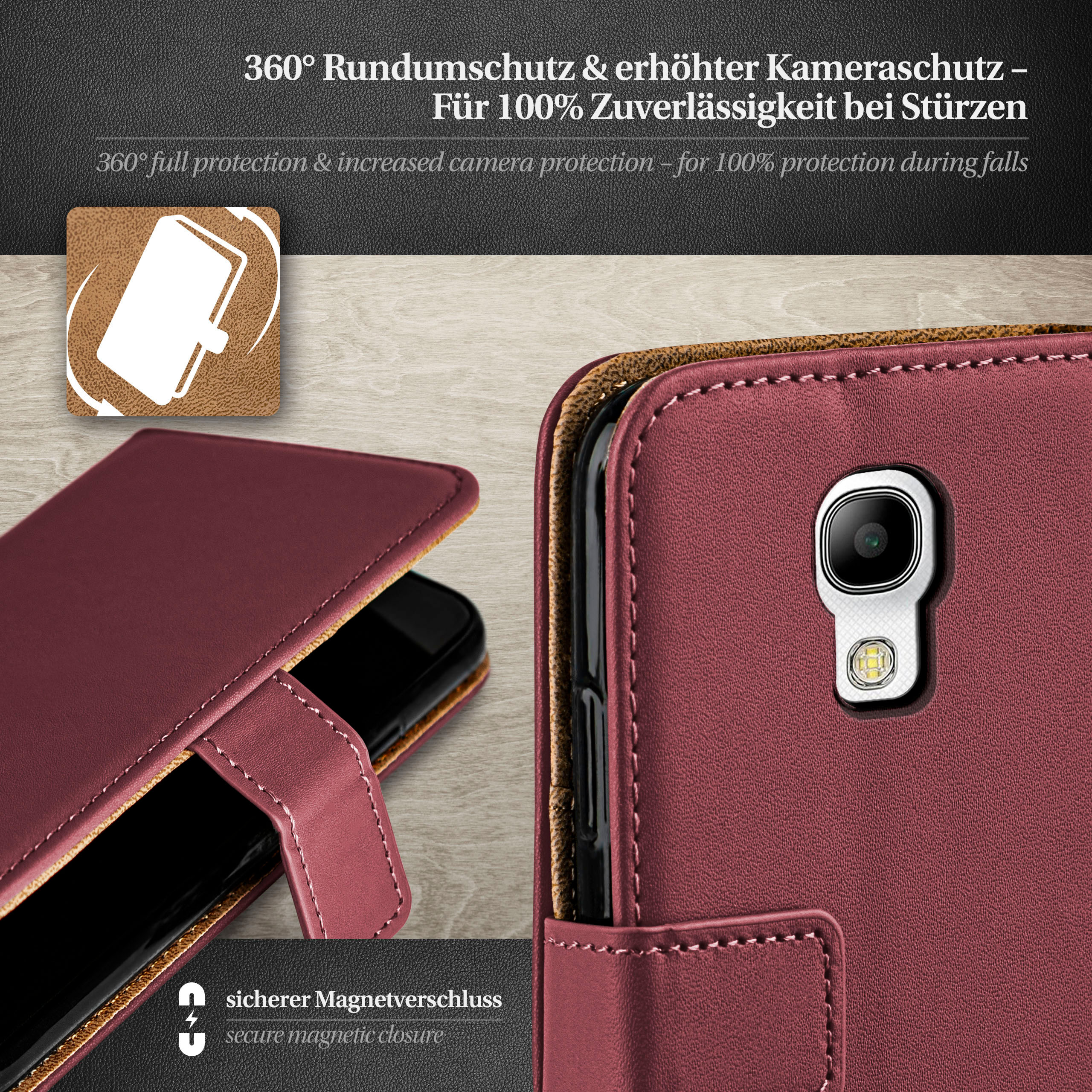 S4 Samsung, Mini, Case, Book Maroon-Red Galaxy MOEX Bookcover,