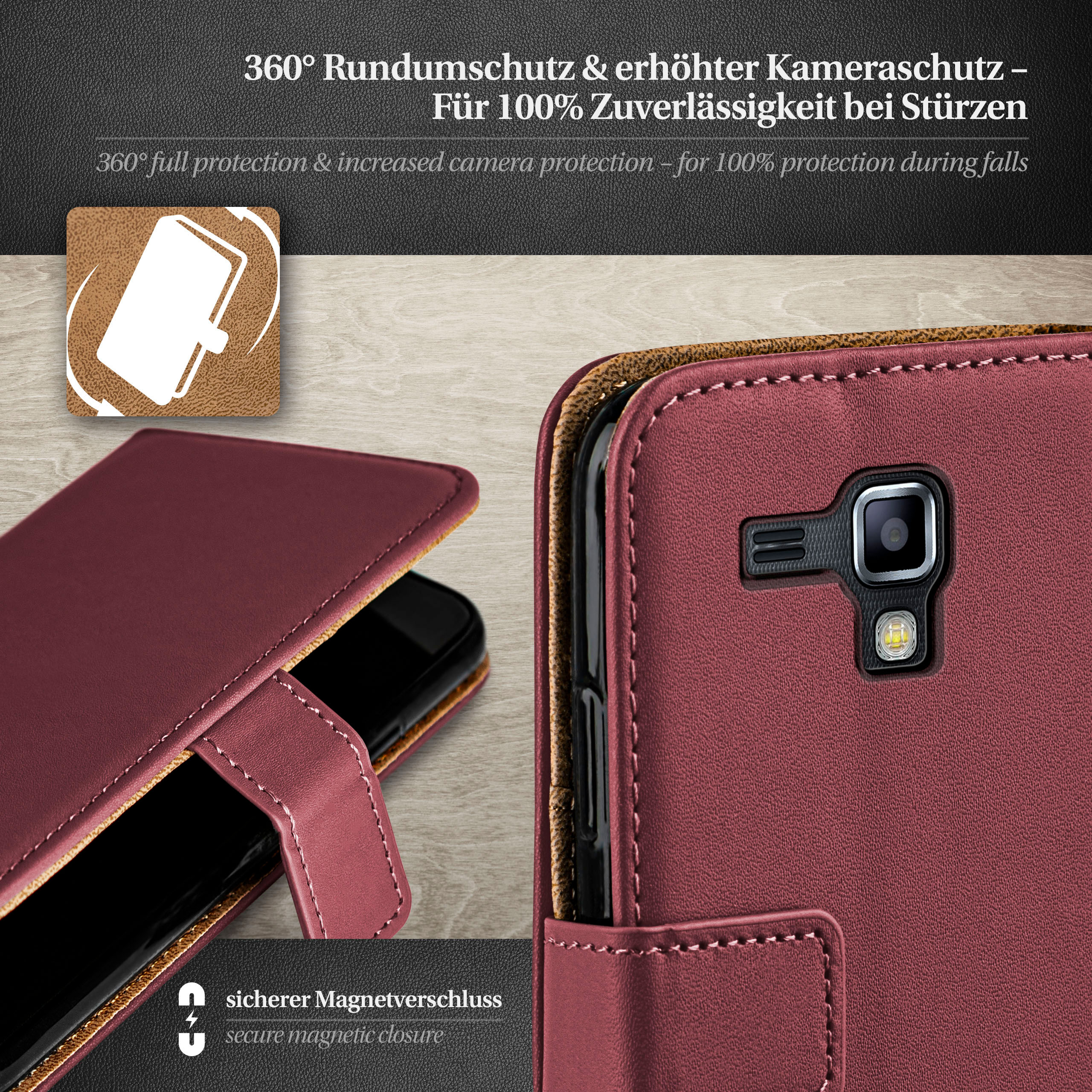 S 2, Book Bookcover, Maroon-Red Samsung, MOEX Duos Case, Galaxy