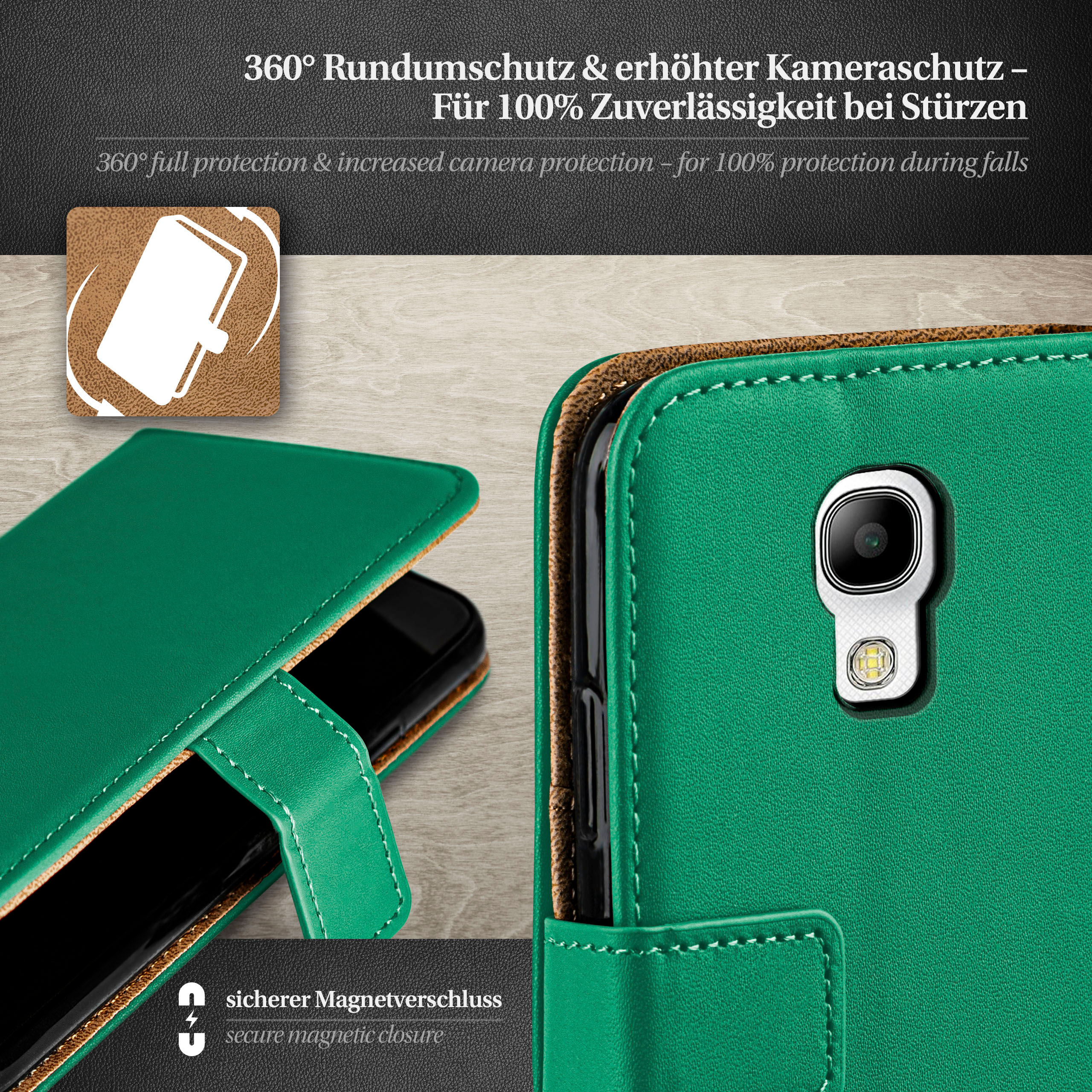 MOEX Book Emerald-Green Samsung, Galaxy Bookcover, S4 Case, Mini