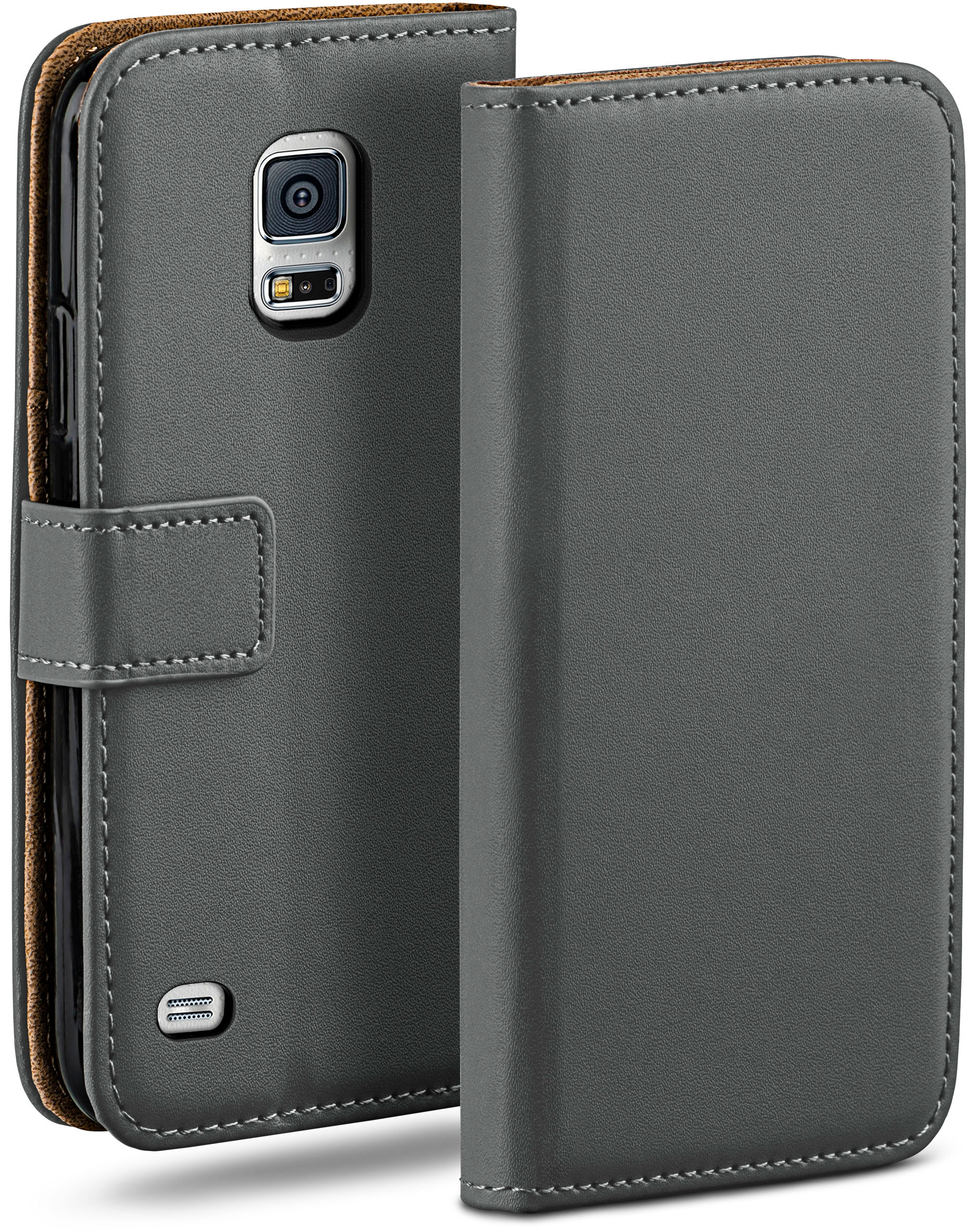 Case, Galaxy S5 MOEX Mini, Book Anthracite-Gray Bookcover, Samsung,
