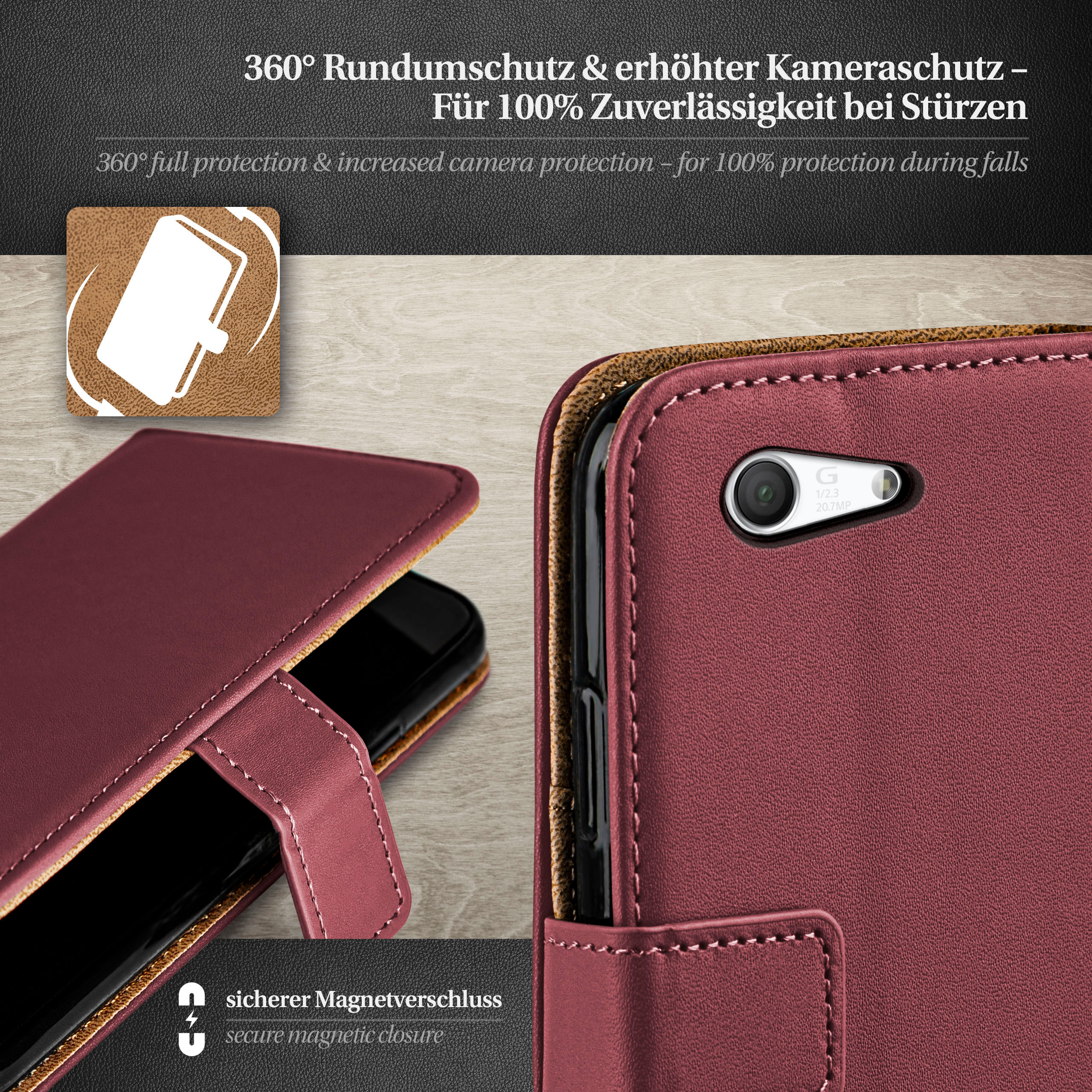 MOEX Book Sony, Case, Bookcover, Maroon-Red Z3 Xperia Compact