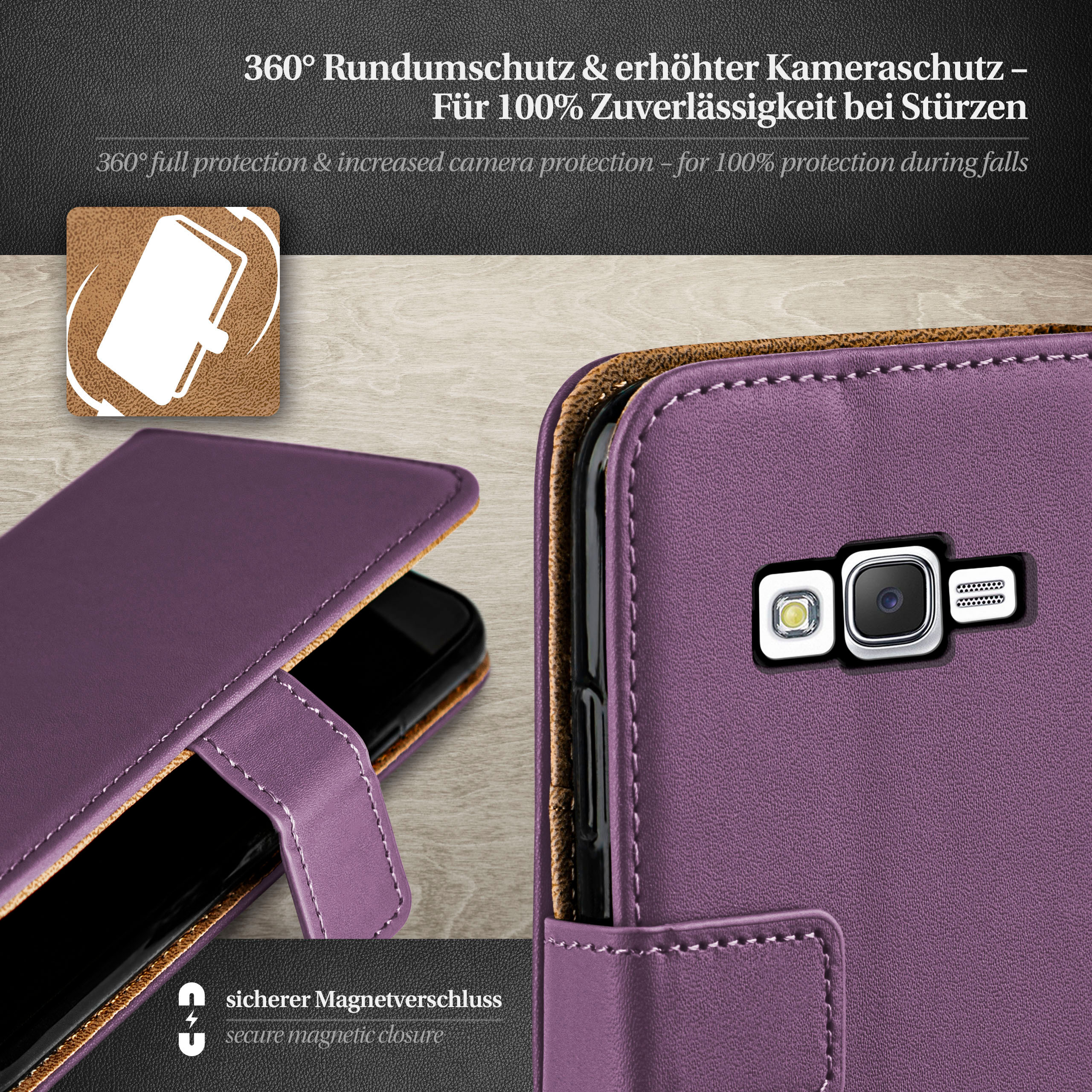 Case, MOEX J5 Book Galaxy Samsung, (2015), Indigo-Violet Bookcover,