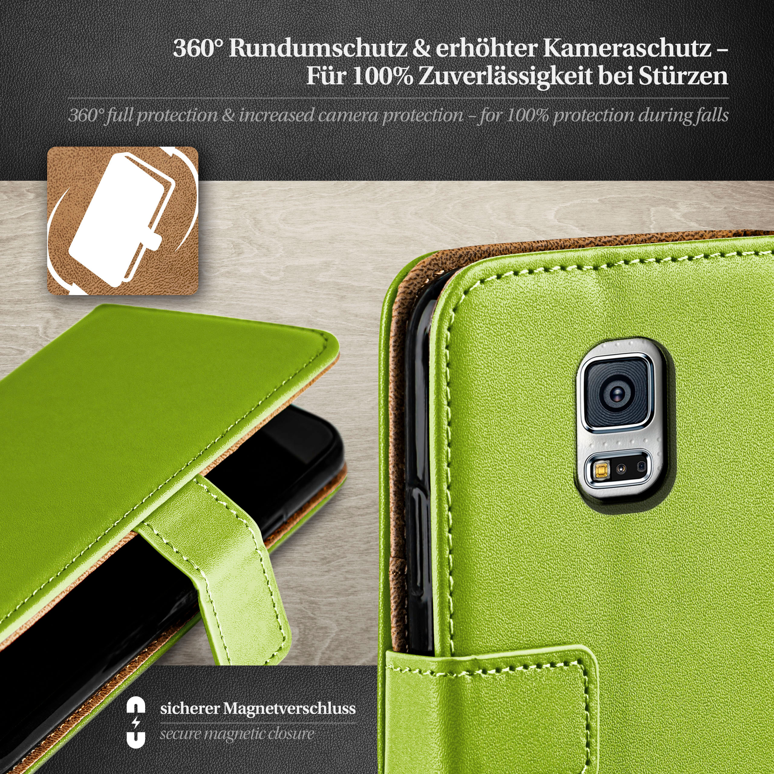 S5 MOEX Case, Book Mini, Samsung, Lime-Green Bookcover, Galaxy