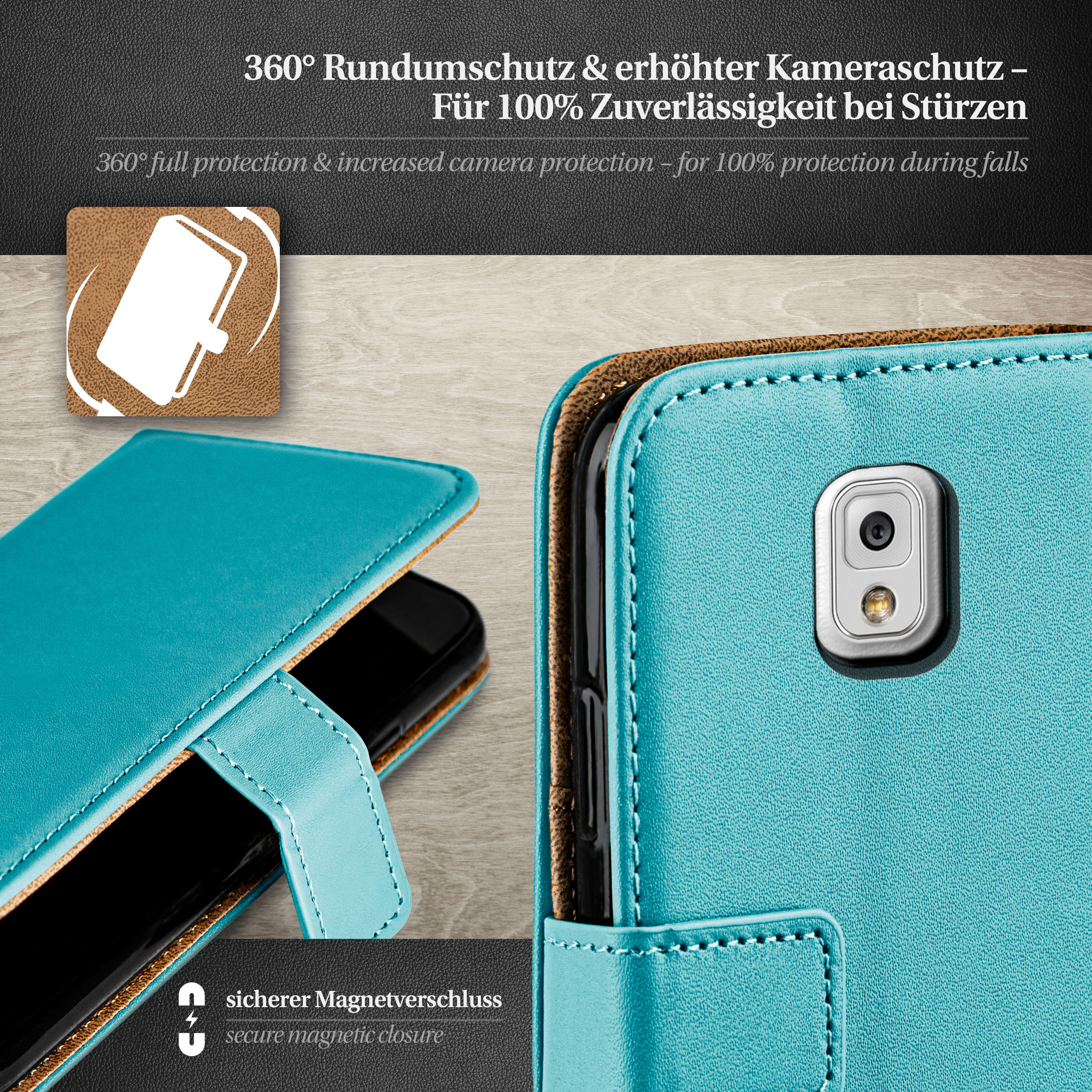 MOEX Book Case, Bookcover, Note Galaxy Samsung, Aqua-Cyan 3