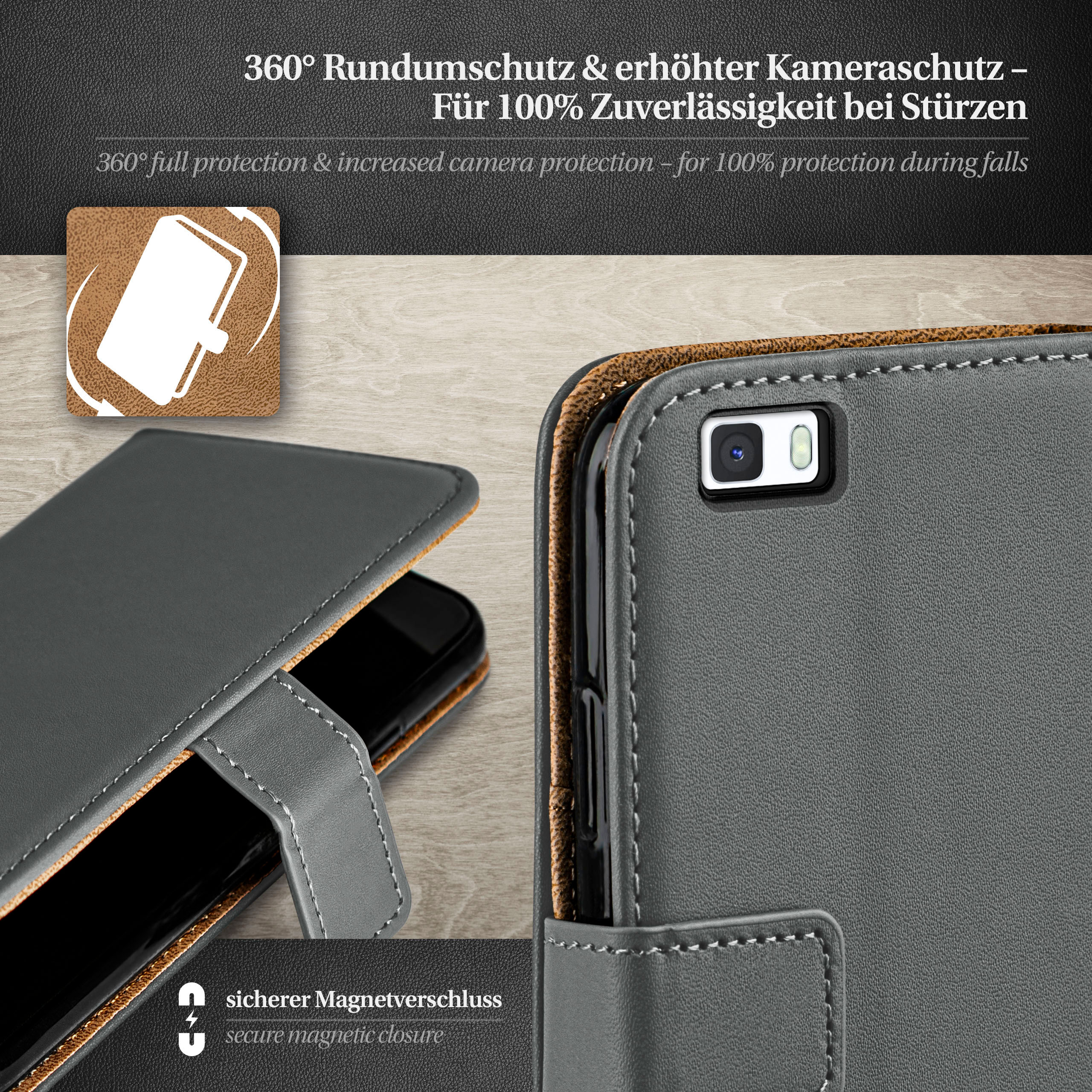 Huawei, Bookcover, Case, Lite Anthracite-Gray P8 MOEX Book 2015,