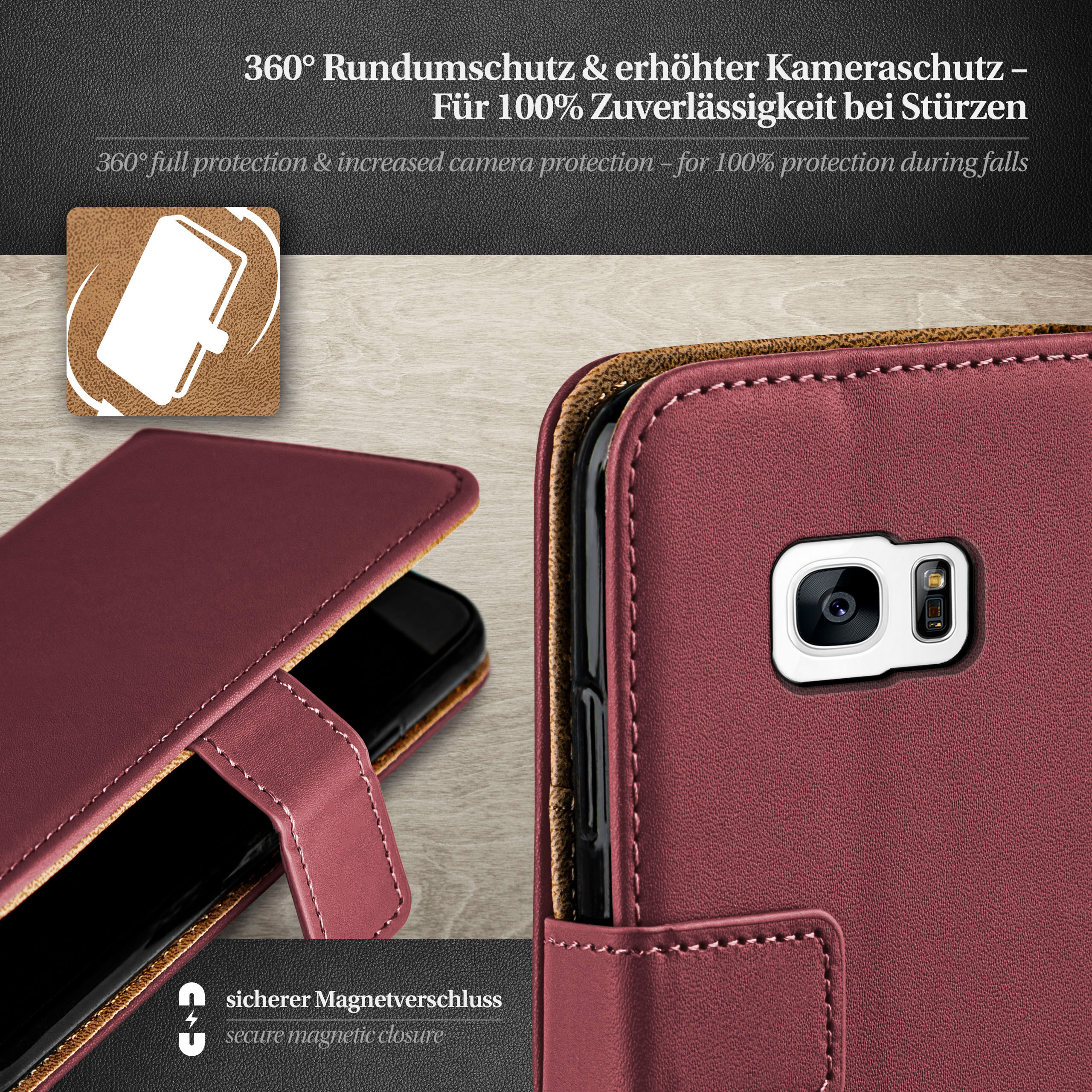 MOEX Book Case, Bookcover, Galaxy Samsung, Maroon-Red S7