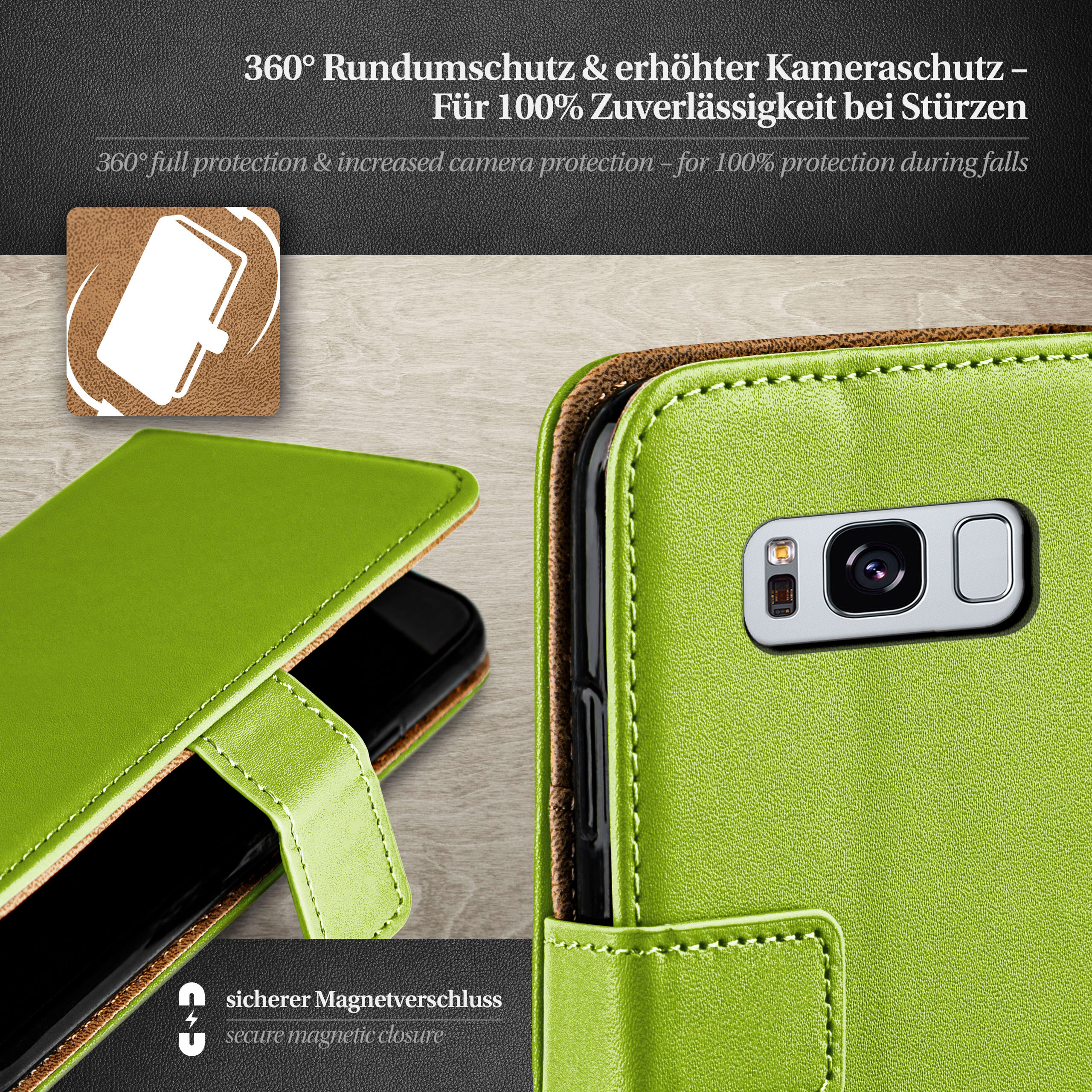Plus, Book Samsung, Bookcover, Lime-Green Case, MOEX Galaxy S8