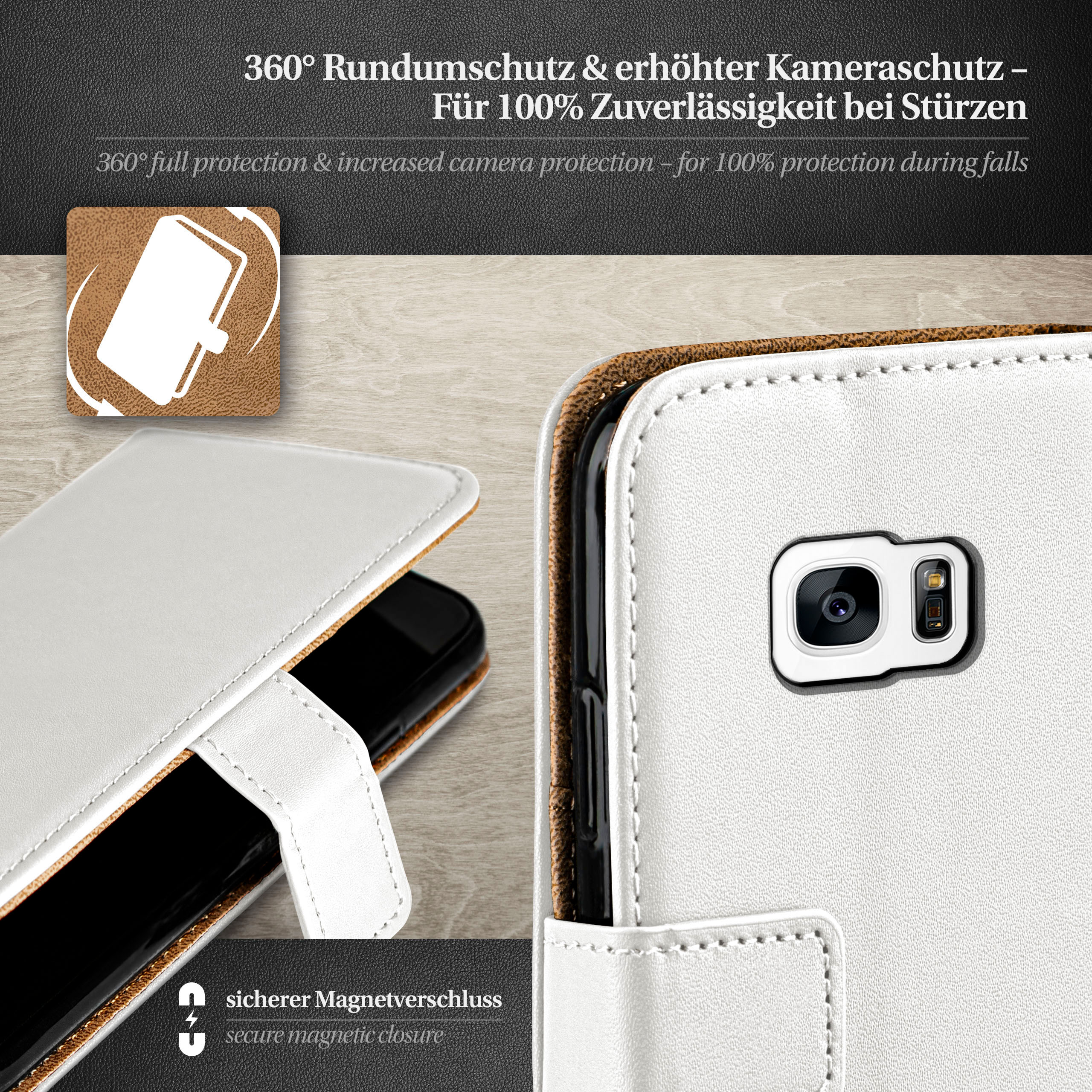 Pearl-White MOEX S7, Bookcover, Galaxy Case, Book Samsung,