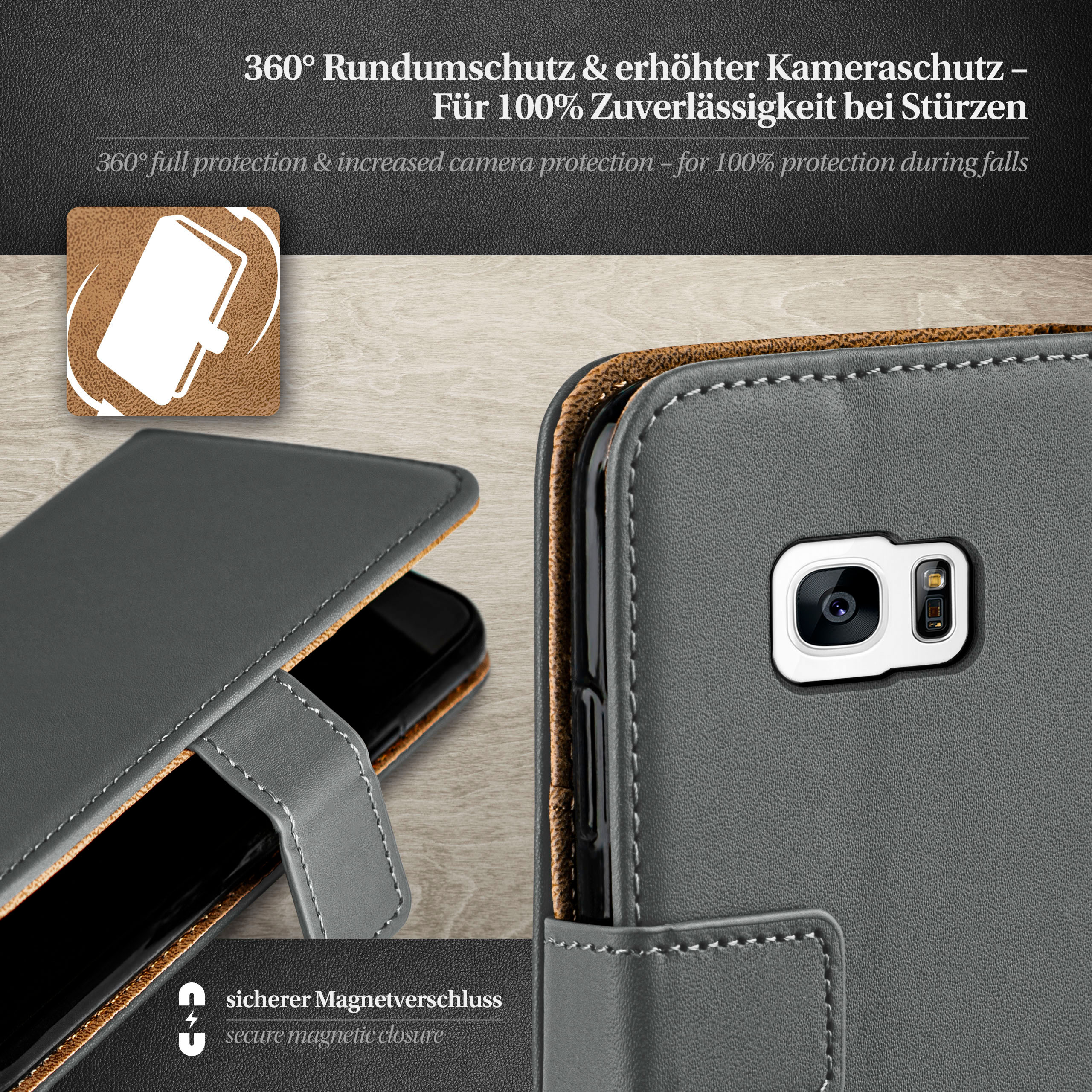 Galaxy Samsung, S7, Book Case, Anthracite-Gray MOEX Bookcover,