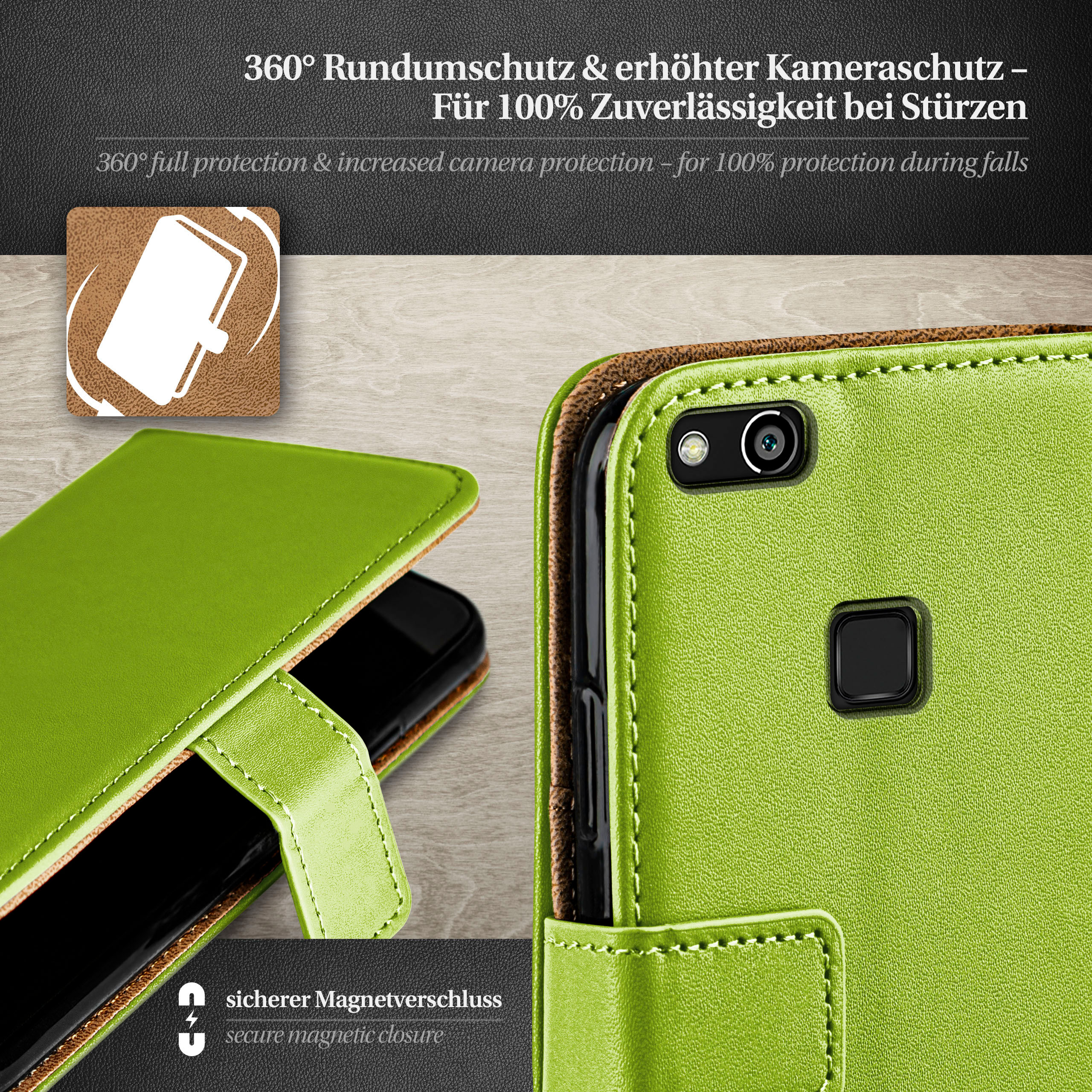 Lime-Green MOEX Huawei, P10 Book Bookcover, Case, Lite,