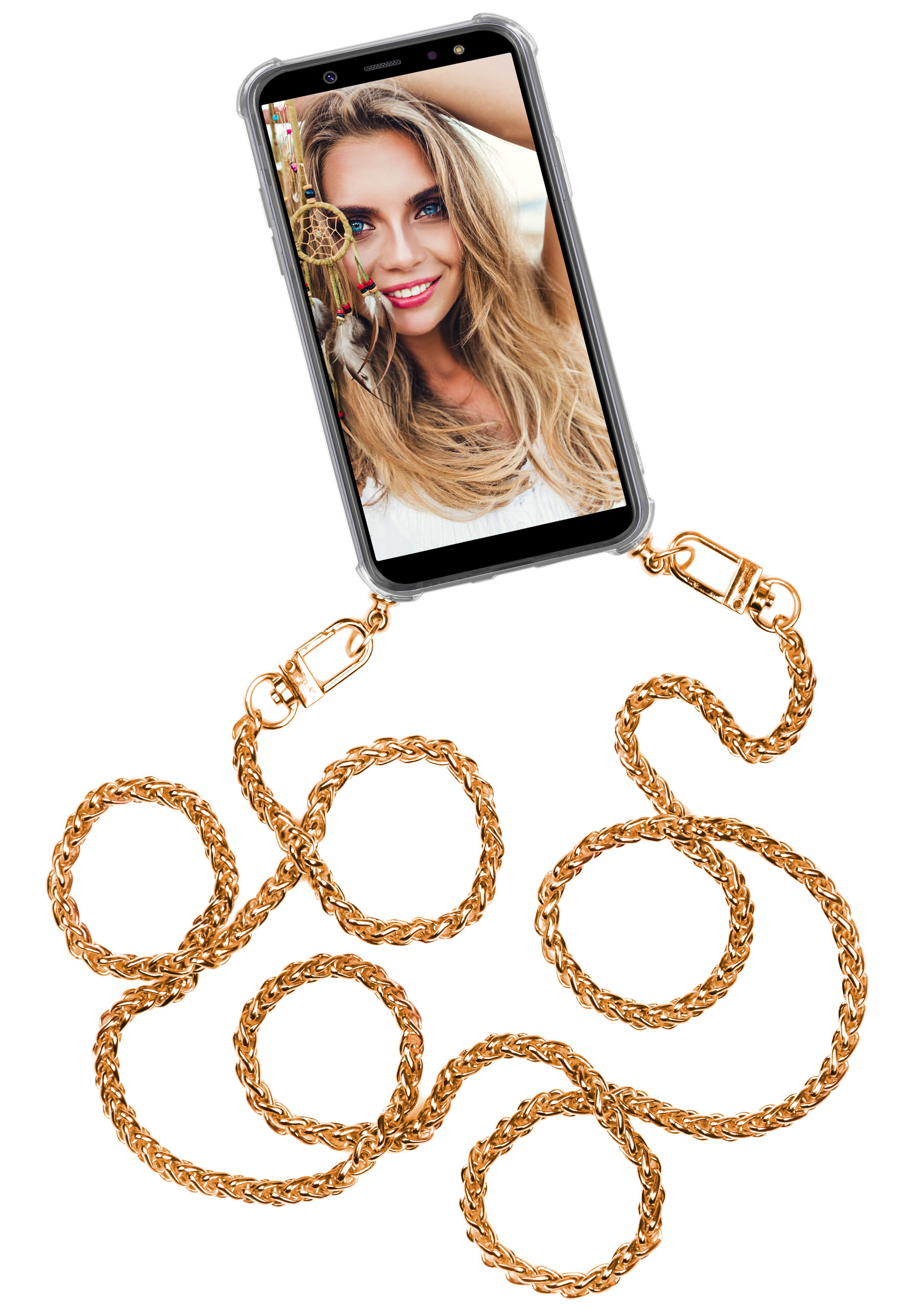 ONEFLOW Twist Case mit Kette, Backcover, Samsung, Galaxy A7 (2018), Gold