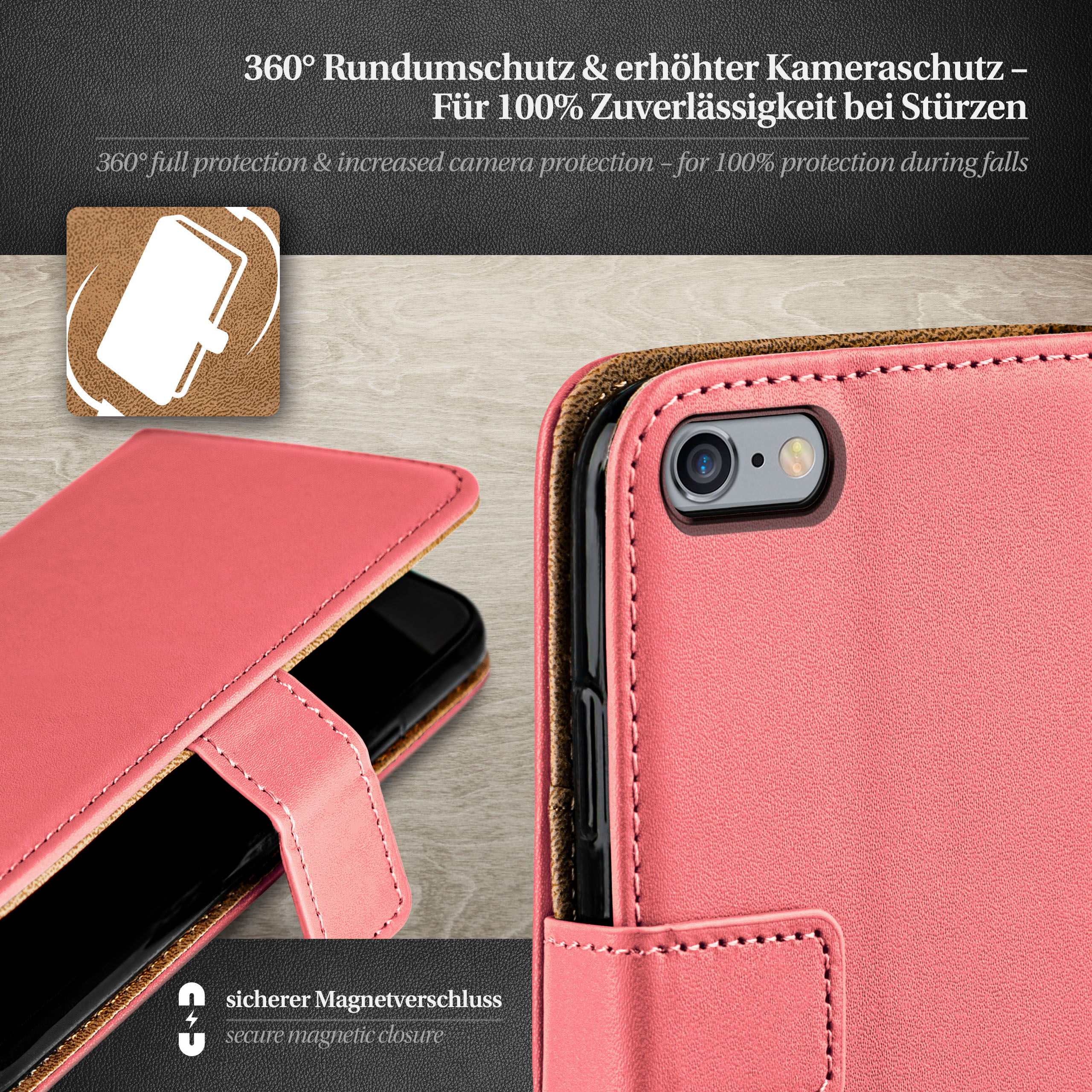 MOEX Book Case, Bookcover, Apple, / iPhone 6, iPhone 6s Coral-Rose